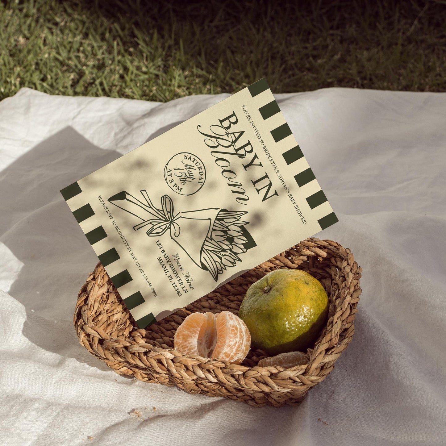 Baby in Bloom Baby Shower Invite Template Locally Grown Baby Shower Farmers Market Baby Sprinkle Whimsical Doodles Hand Drawn Baby Shower