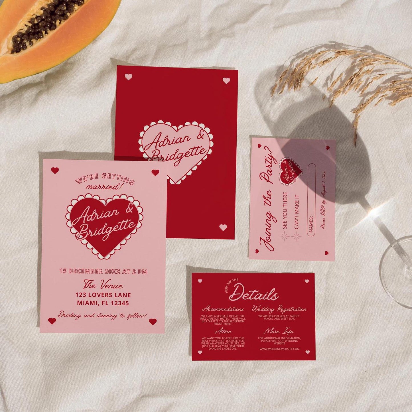 WEDDING TEMPLATES BUNDLE Whimsical Wedding Suite Hand Drawn Retro Heart Wedding Stationery Vintage Wedding Invitation Colorful Wedding Suite