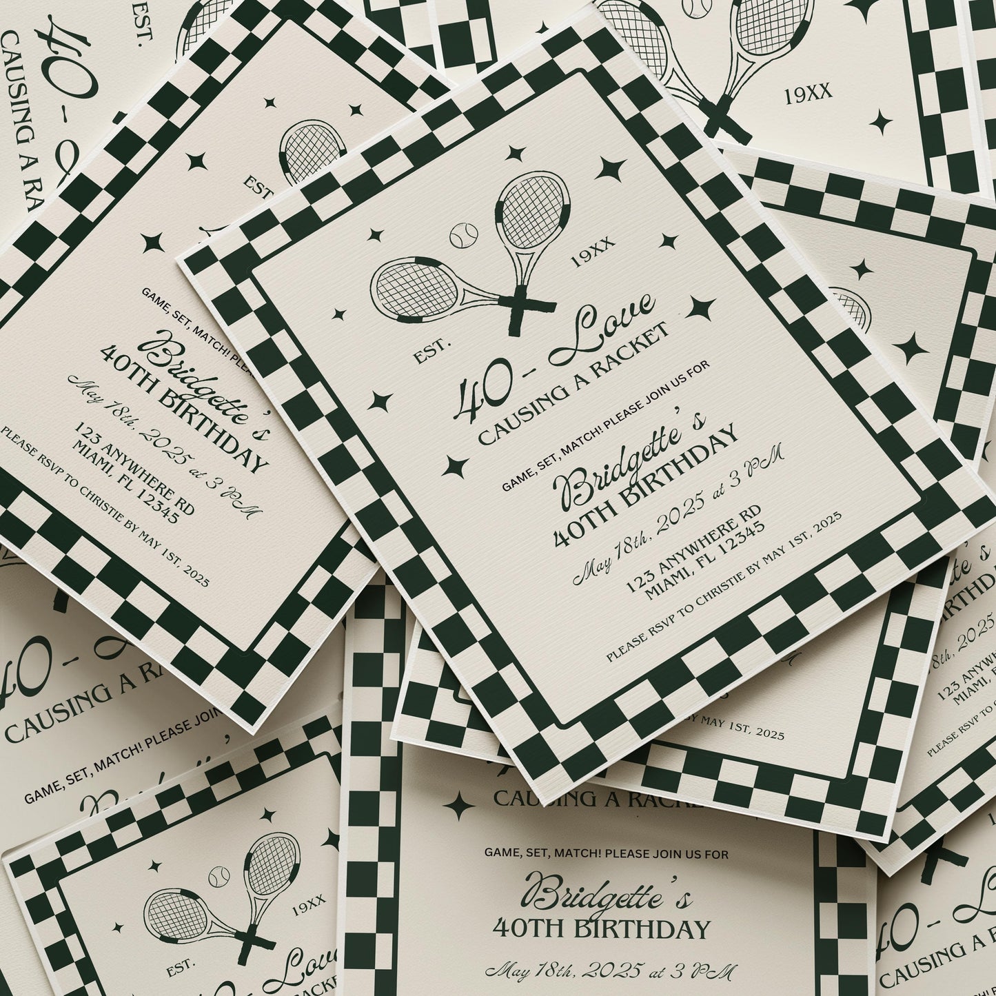 40 Love Tennis Birthday 40th Birthday Party 40-Love Theme Tennis Tournament Causing A Racket Birthday Party Invitation Template Old Money