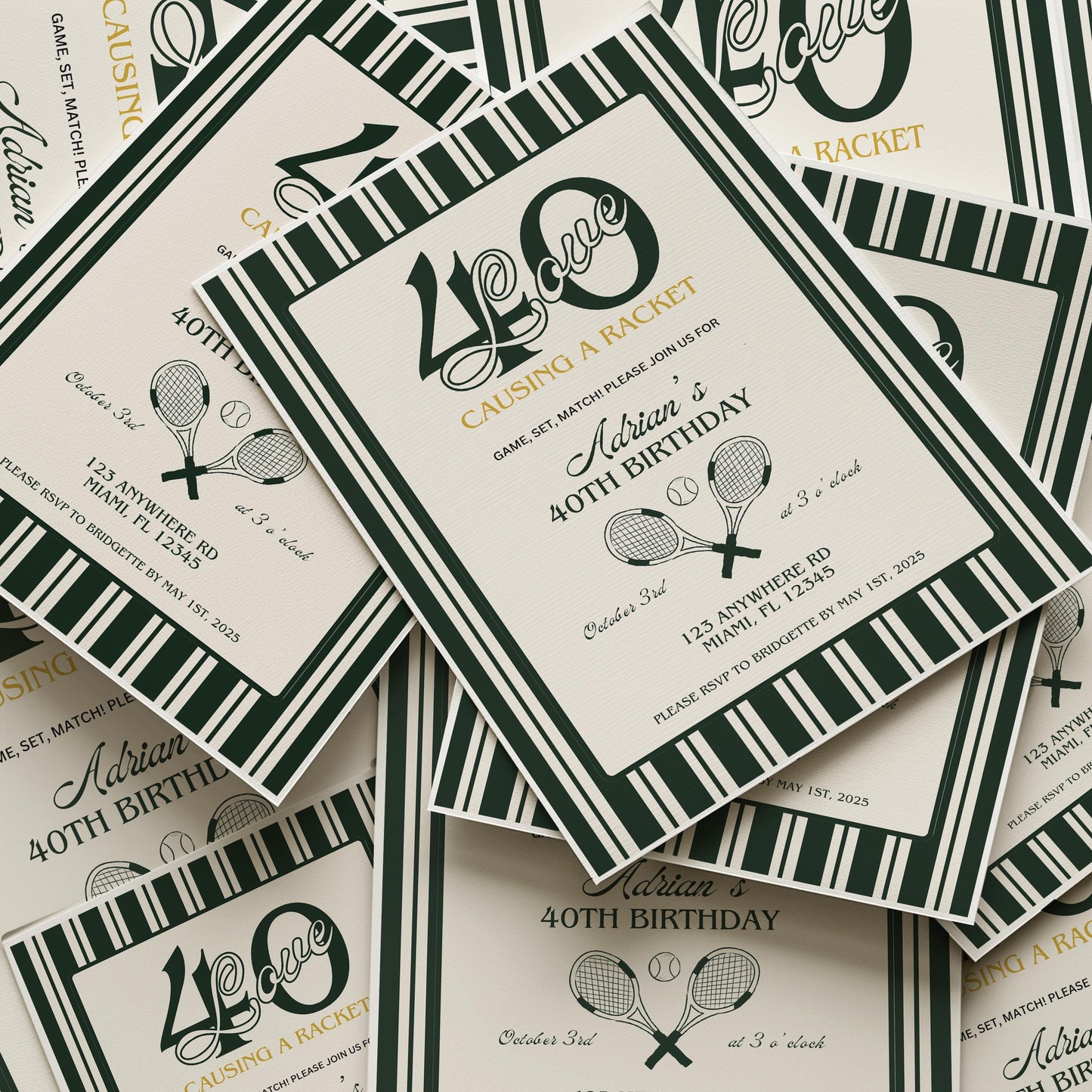 40 Love Tennis Birthday 40th Birthday Party 40-Love Theme Tennis Tournament Causing A Racket Birthday Party Invitation Template Old Money