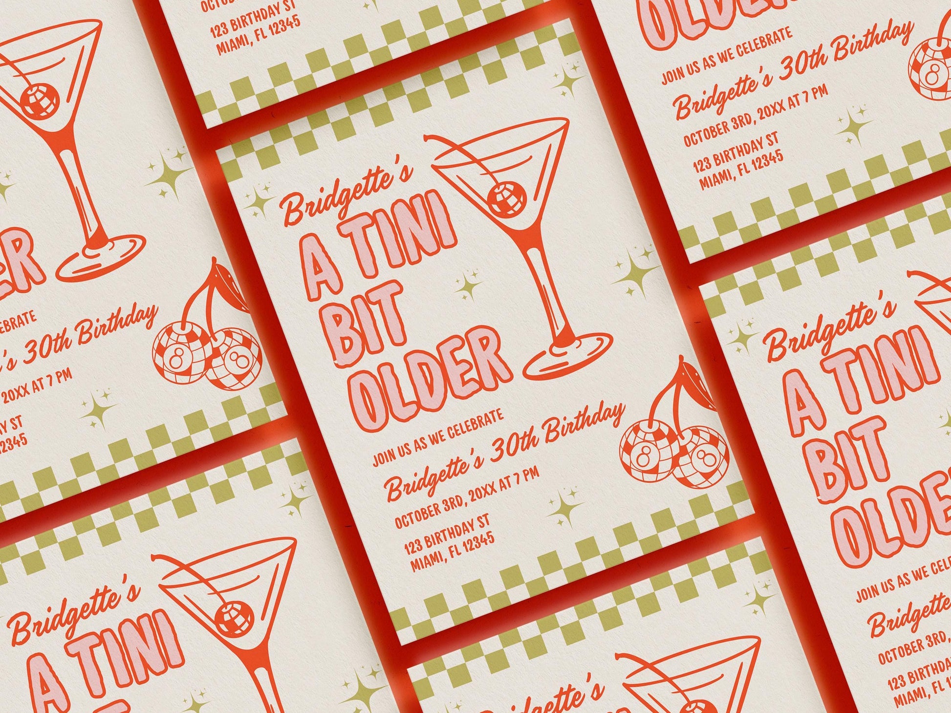 TINI BIT OLDER Birthday Party Invitation Template Martini 30th Birthday Party Dirty 30 Hand Drawn Editable Colorful Martini Mobile Invite