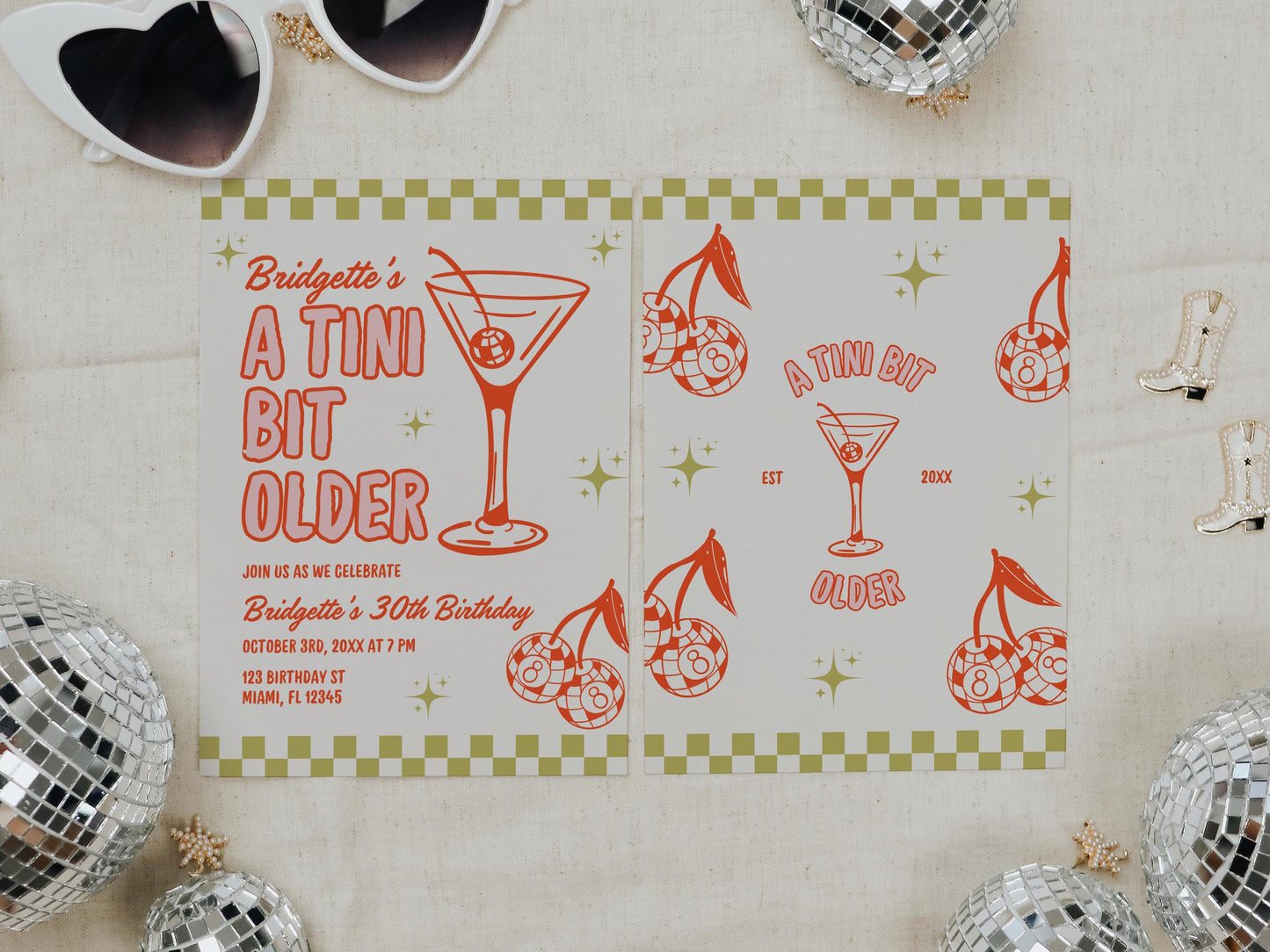 TINI BIT OLDER Birthday Party Invitation Template Martini 30th Birthday Party Dirty 30 Hand Drawn Editable Colorful Martini Mobile Invite