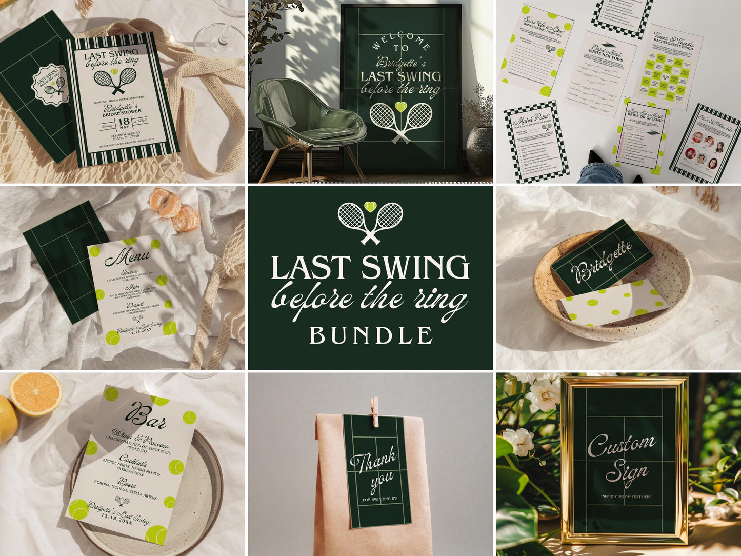 Tennis Bridal Shower Bundle Templates Editable Invitation Bridal Shower Games Classy Country Club Bridal Shower Decor Custom Welcome Sign