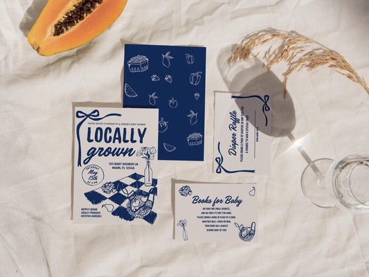 Locally Grown Baby Shower Invite Template Farmers Market Baby Shower Locally Produced Baby Sprinkle Whimsical Doodles Hand Drawn Baby Shower