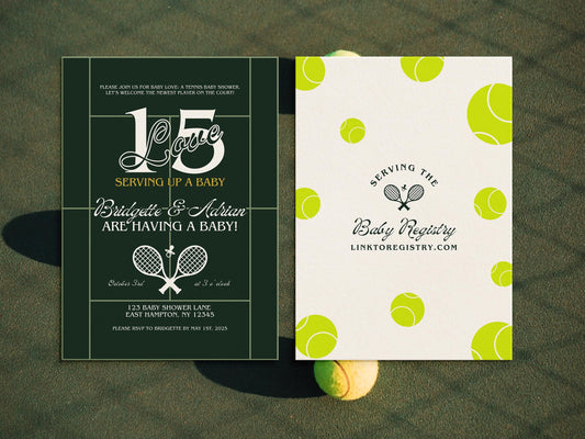 Preppy Tennis Club Baby Shower Invitation Template Serving Up a Baby Tennis Baby Shower 15-Love Tennis Baby Love Old Money Varsity Core