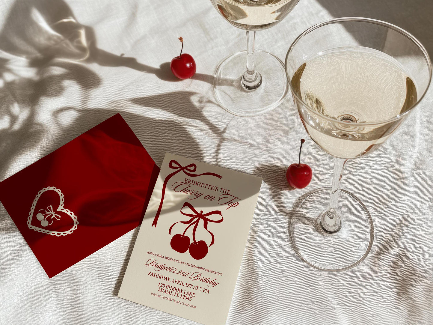 Cherry On Top Birthday Party Editable Invitation Romantic Classy 21st Birthday Cherry Theme She’s the Cherry On Top Hand Drawn Coquette Bow