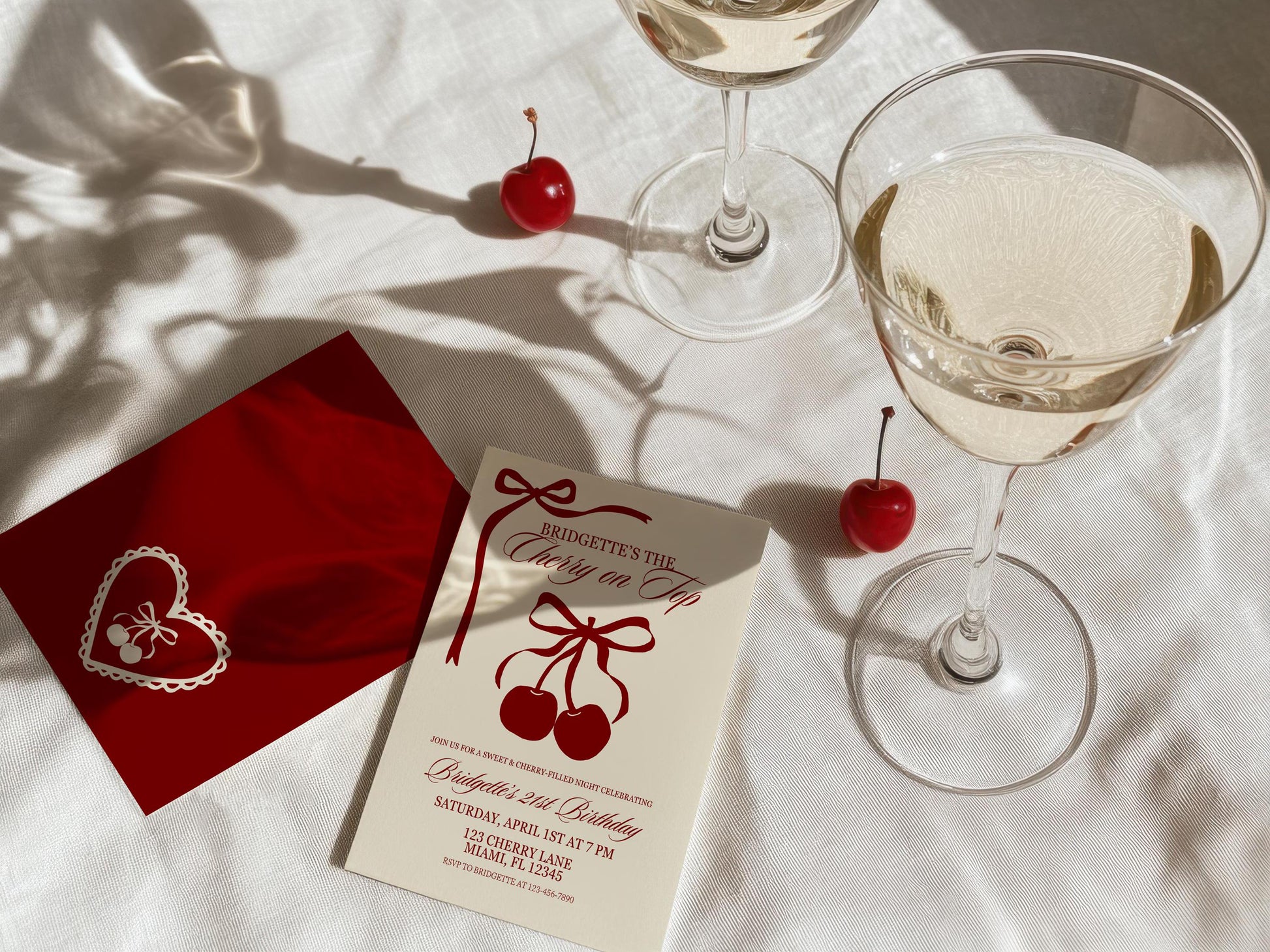 Cherry On Top Birthday Party Editable Invitation Romantic Classy 21st Birthday Cherry Theme She’s the Cherry On Top Hand Drawn Coquette Bow