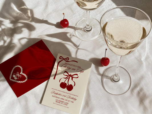 Cherry On Top Birthday Party Editable Invitation Romantic Classy 21st Birthday Cherry Theme She’s the Cherry On Top Hand Drawn Coquette Bow