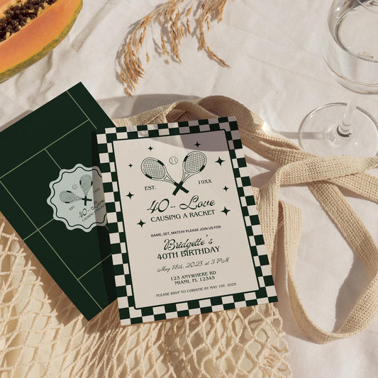 40 Love Tennis Birthday 40th Birthday Party 40-Love Theme Tennis Tournament Causing A Racket Birthday Party Invitation Template Old Money