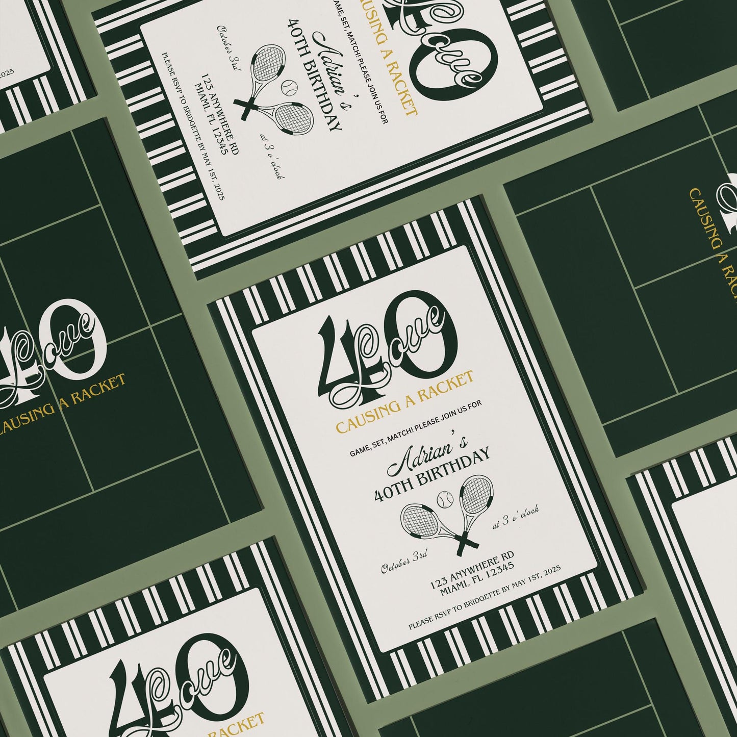 40 Love Tennis Birthday 40th Birthday Party 40-Love Theme Tennis Tournament Causing A Racket Birthday Party Invitation Template Old Money