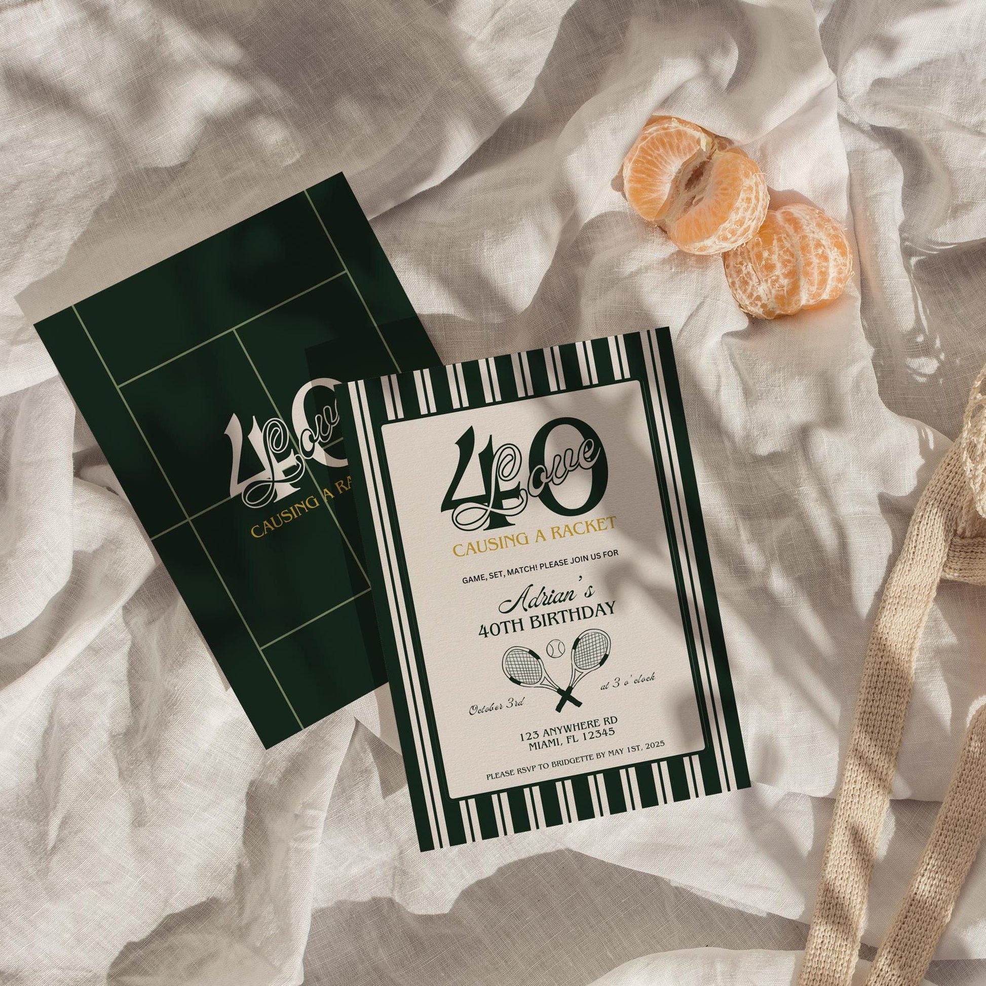 40 Love Tennis Birthday Bundle 40th Birthday Party 40-Love Theme Tennis Tournament Causing A Racket Birthday Invitation Template Old Money