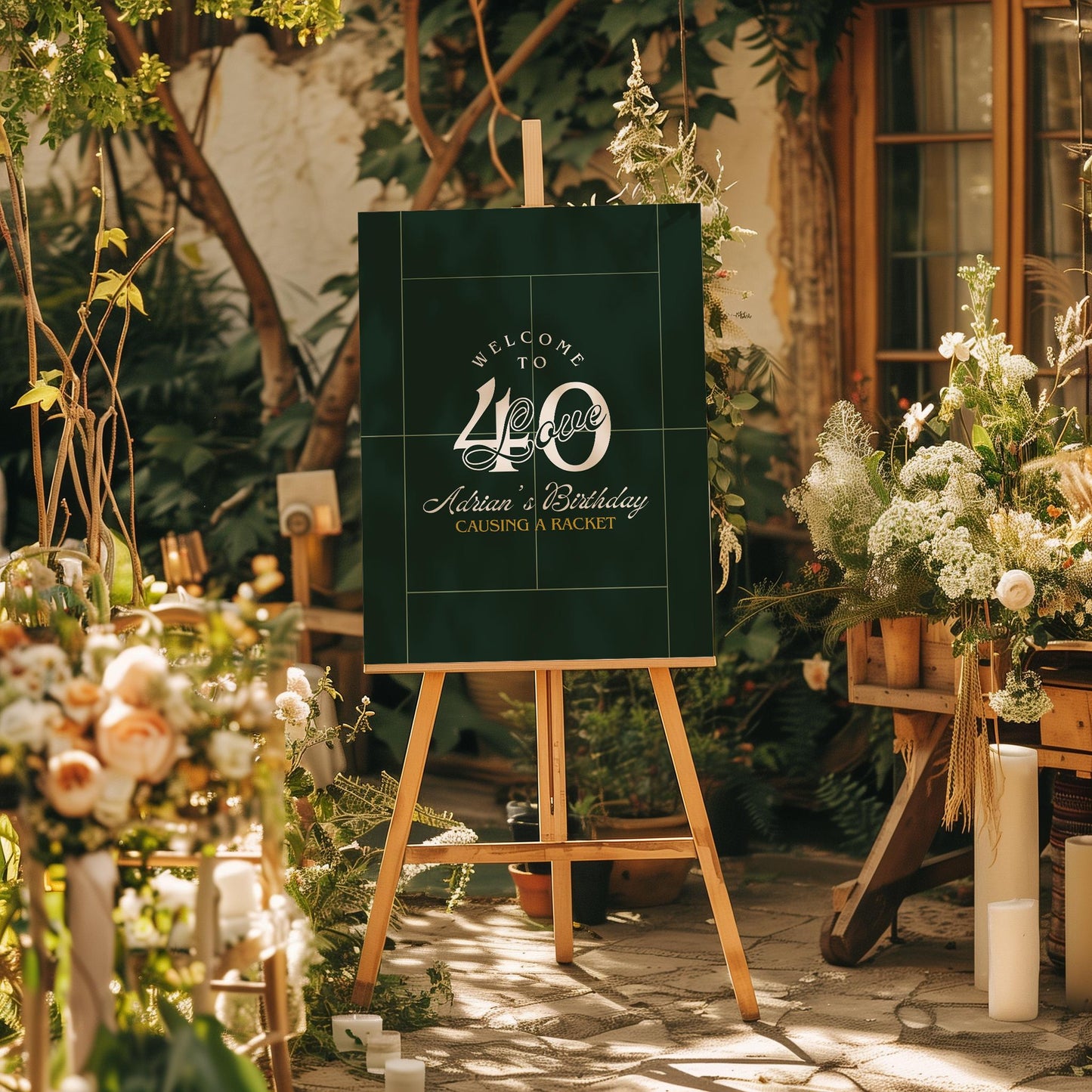 40 Love Tennis Birthday 40th Birthday Party 40-Love Theme Tennis Tournament Causing A Racket Birthday Party Signage Varsity Core Old Money