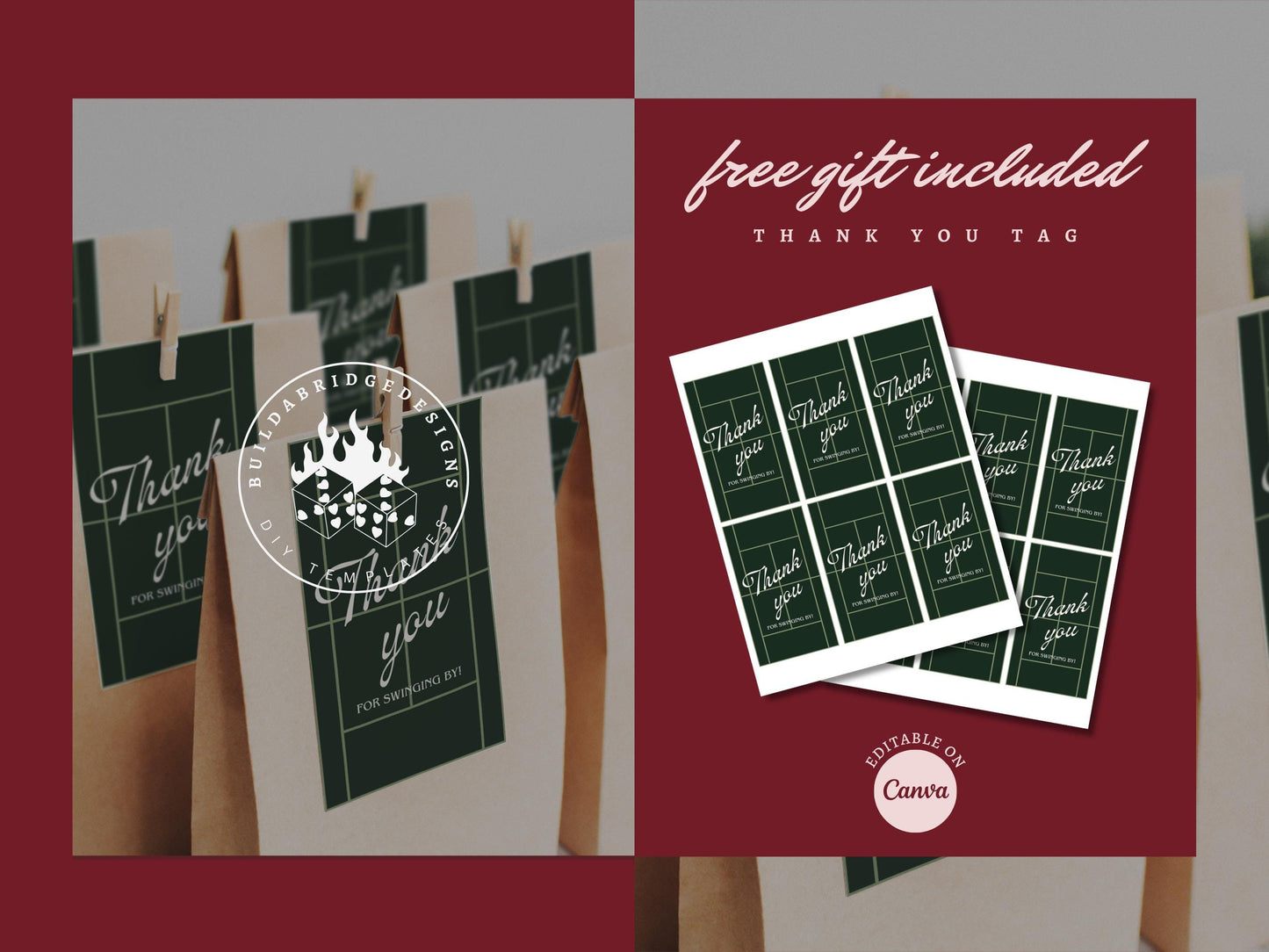 40-Love Tennis Birthday Party Bundle: Invitation, Sign, Menu (Digital Download, Canva Templates)