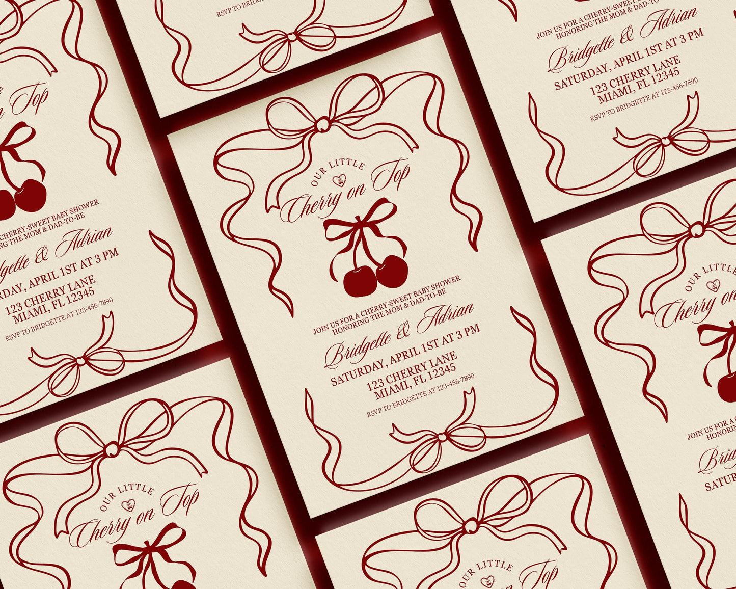 Cherry On Top Baby Shower Invitation Template Baby Sprinkle Our Little Cherry On Top Coquette Ribbon Cherry On Top Theme Girl Baby Shower