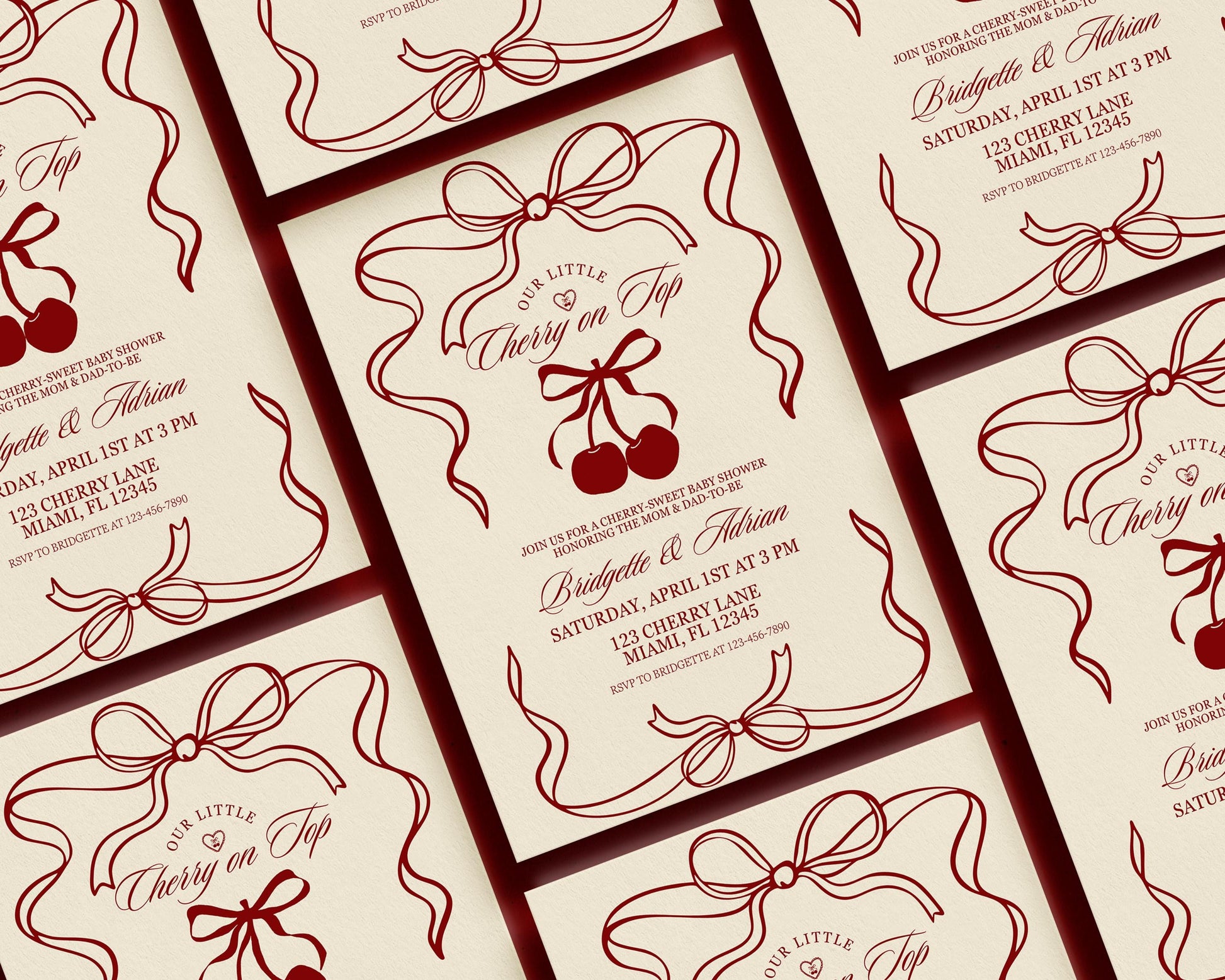 Cherry On Top Baby Shower Invitation Template Baby Sprinkle Our Little Cherry On Top Coquette Ribbon Cherry On Top Theme Girl Baby Shower