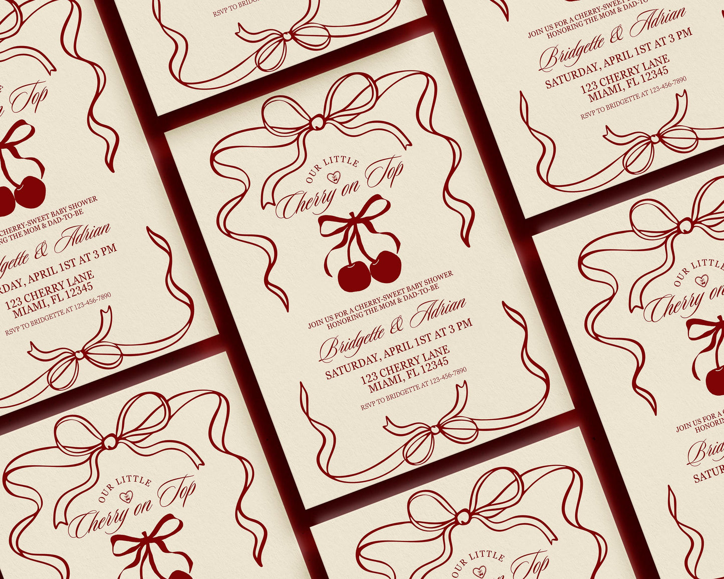 Cherry On Top Baby Shower Invitation Template Baby Sprinkle Our Little Cherry On Top Coquette Ribbon Cherry On Top Theme Girl Baby Shower