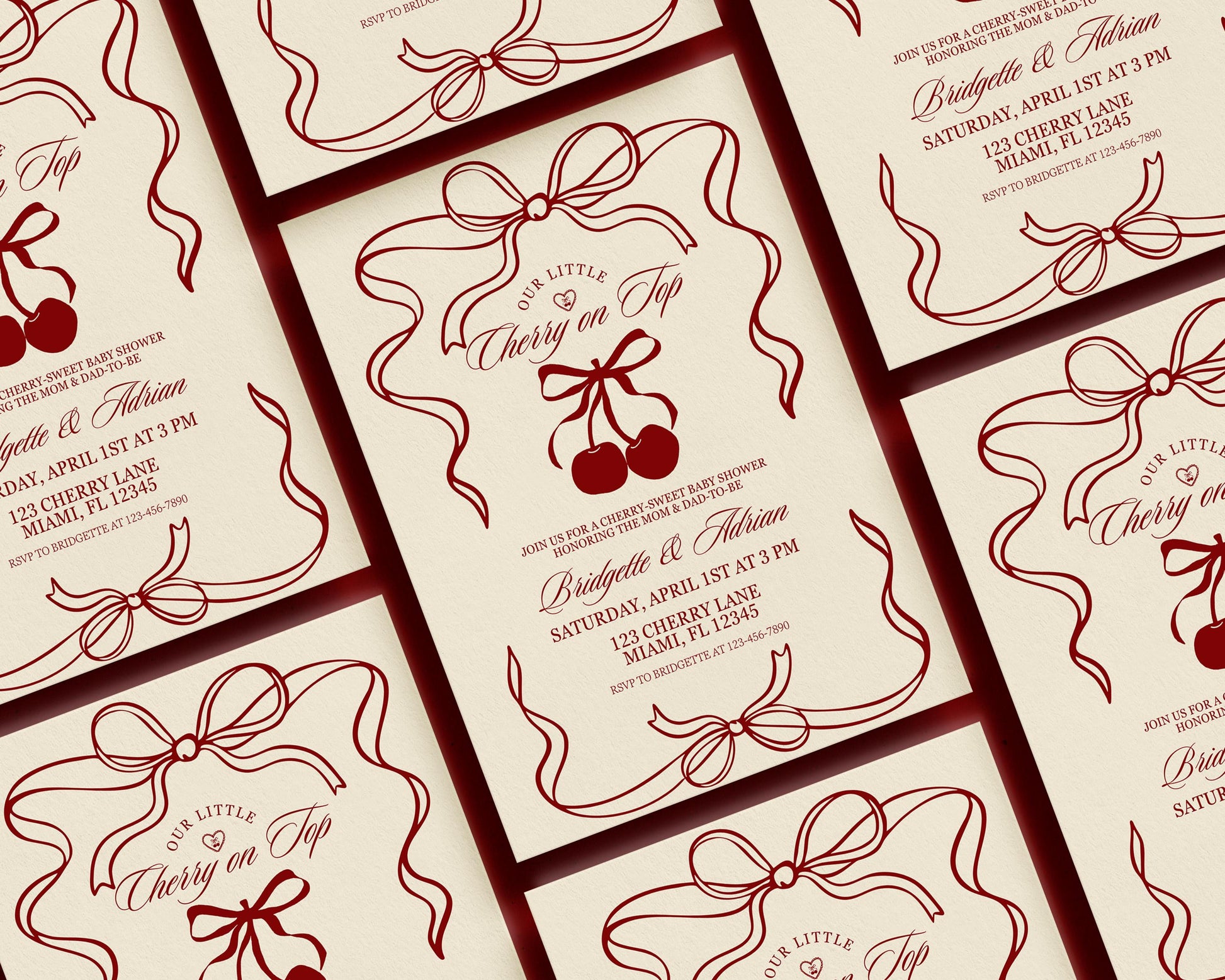 Cherry On Top Baby Shower Invitation Template Baby Sprinkle Our Little Cherry On Top Coquette Ribbon Cherry On Top Theme Girl Baby Shower