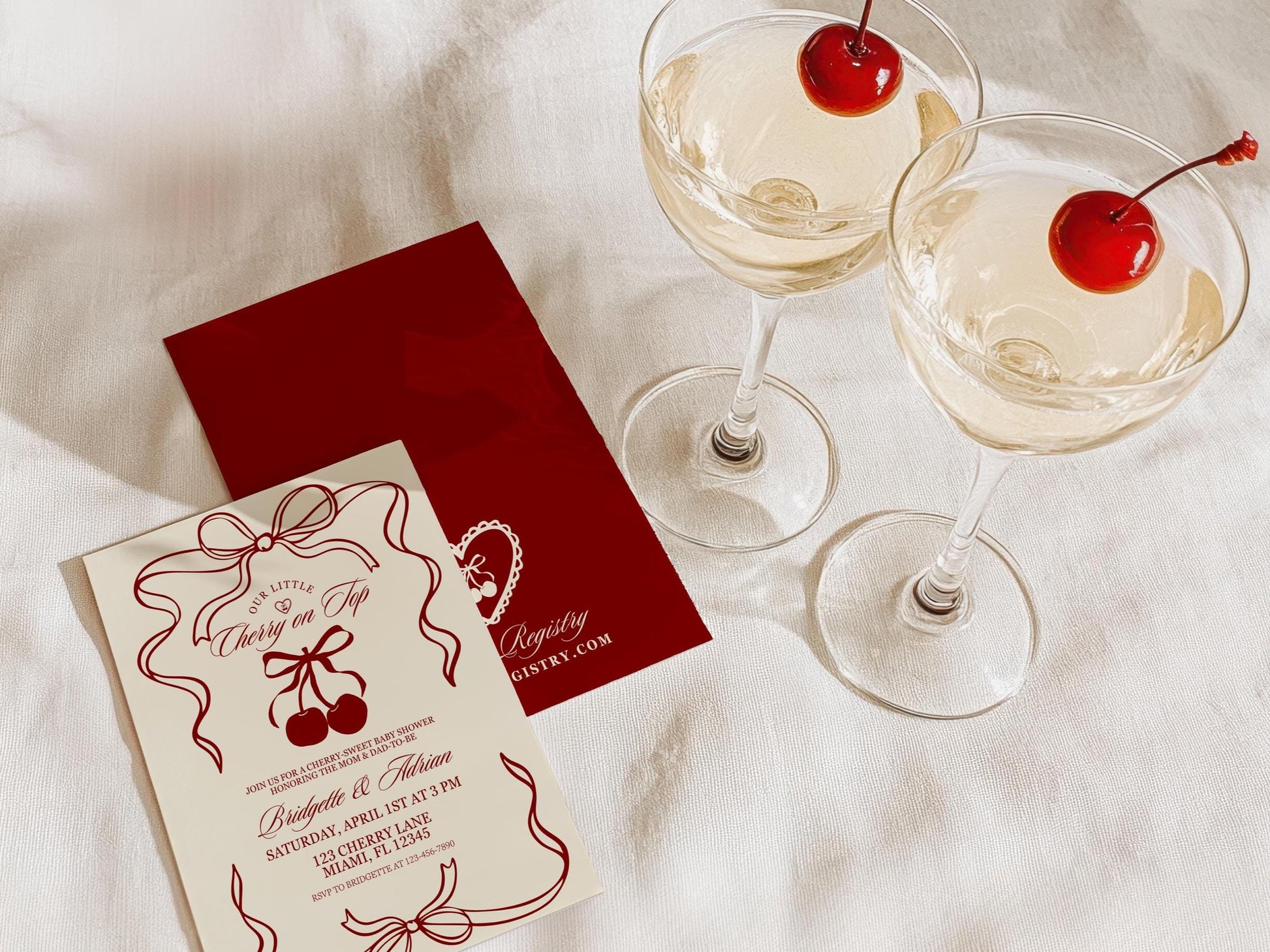 Cherry On Top Baby Shower Invitation Template Baby Sprinkle Our Little Cherry On Top Coquette Ribbon Cherry On Top Theme Girl Baby Shower