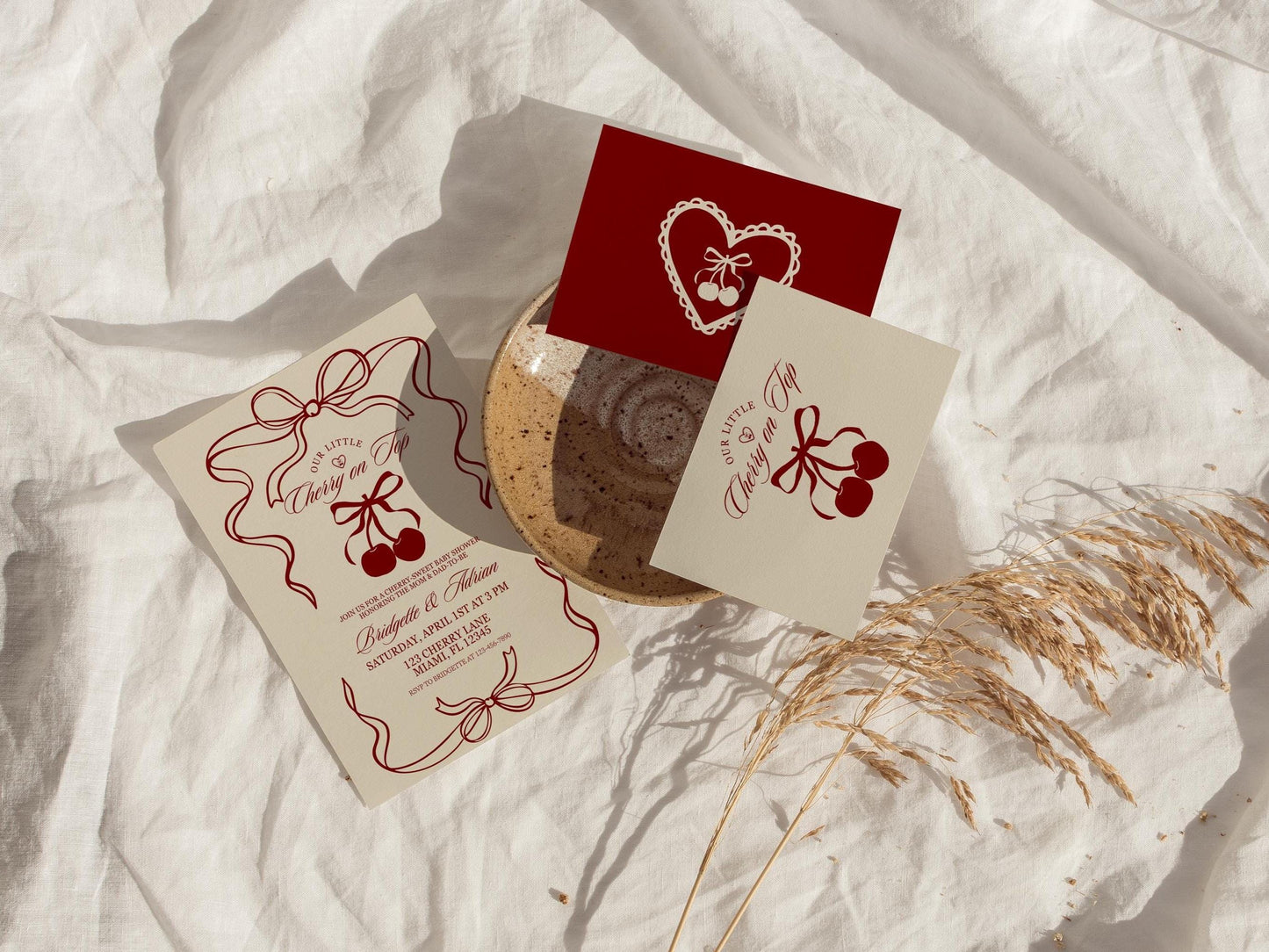 Cherry On Top Baby Shower Invitation Template Baby Sprinkle Our Little Cherry On Top Coquette Ribbon Cherry On Top Theme Girl Baby Shower