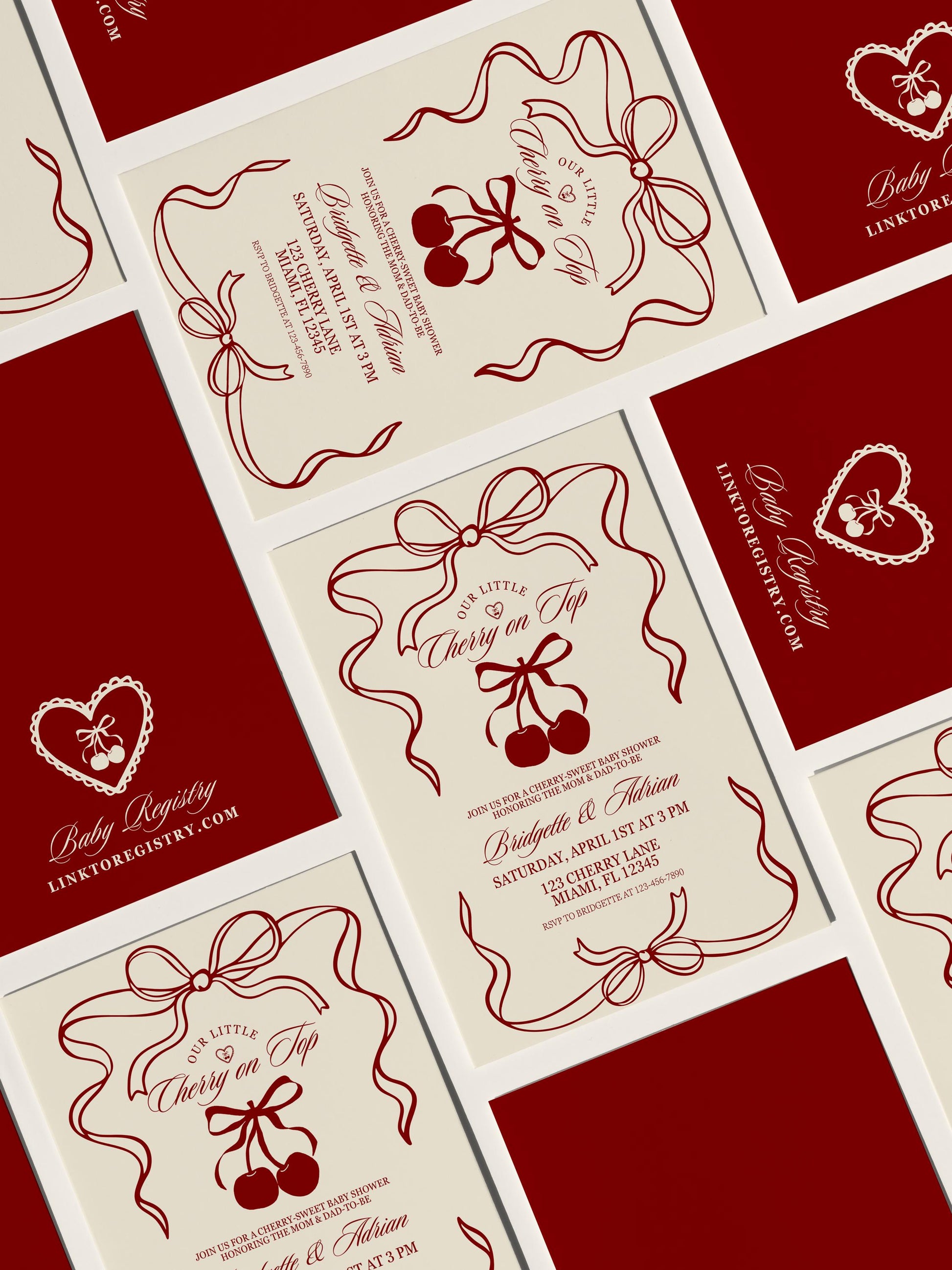 Cherry On Top Baby Shower Invitation Template Baby Sprinkle Our Little Cherry On Top Coquette Ribbon Cherry On Top Theme Girl Baby Shower