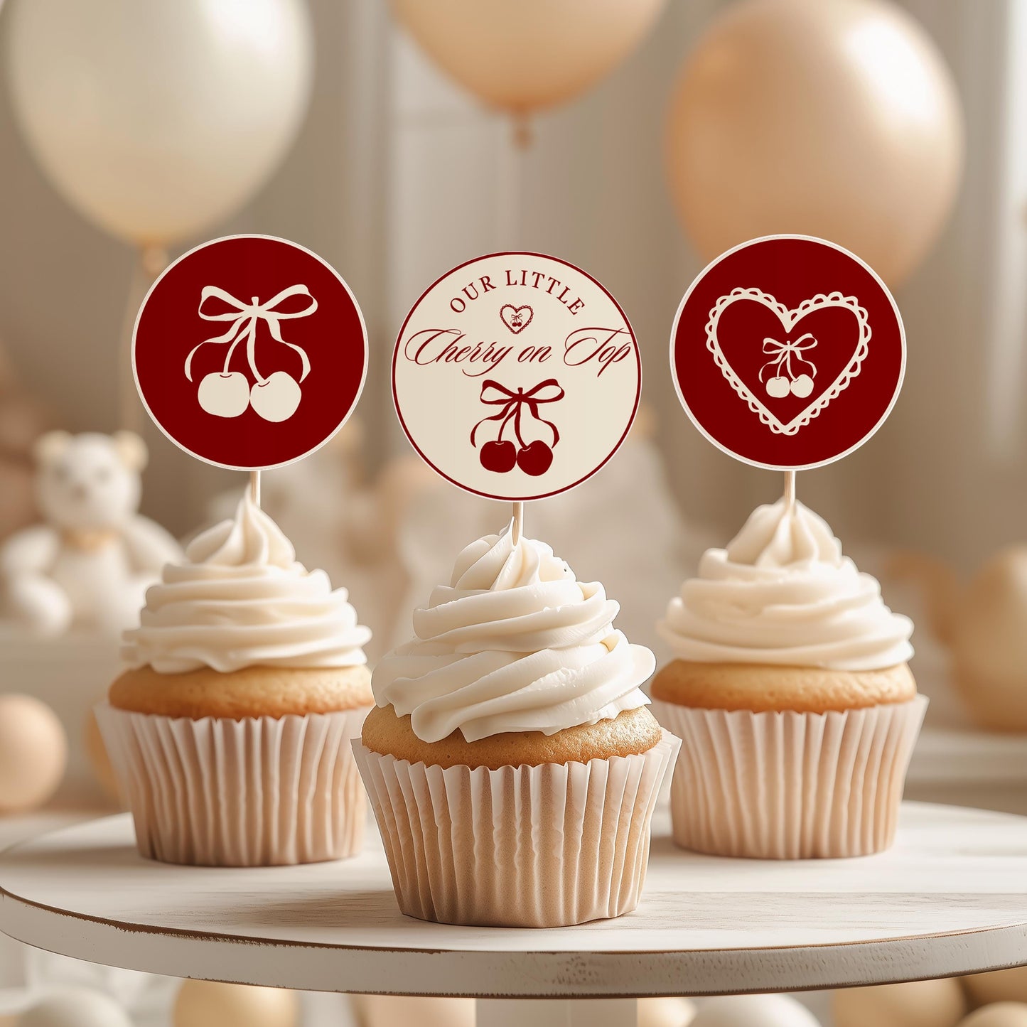 Cherry On Top Baby Shower Bundle Template Baby Sprinkle Our Little Cherry On Top Hand Drawn Coquette Ribbon Editable Cherry on Top Theme