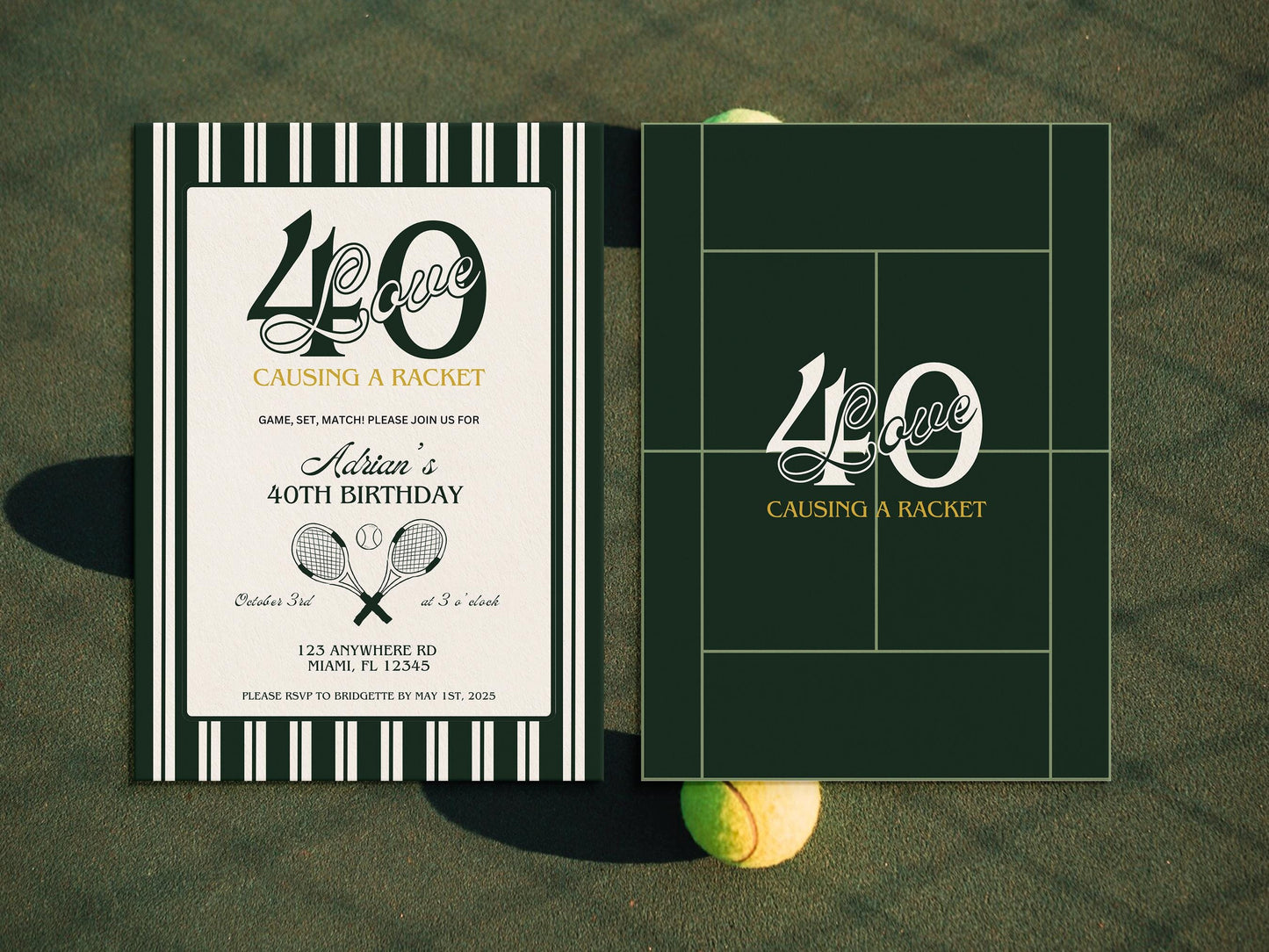 40-Love Tennis Birthday Party Bundle: Invitation, Sign, Menu (Digital Download, Canva Templates)