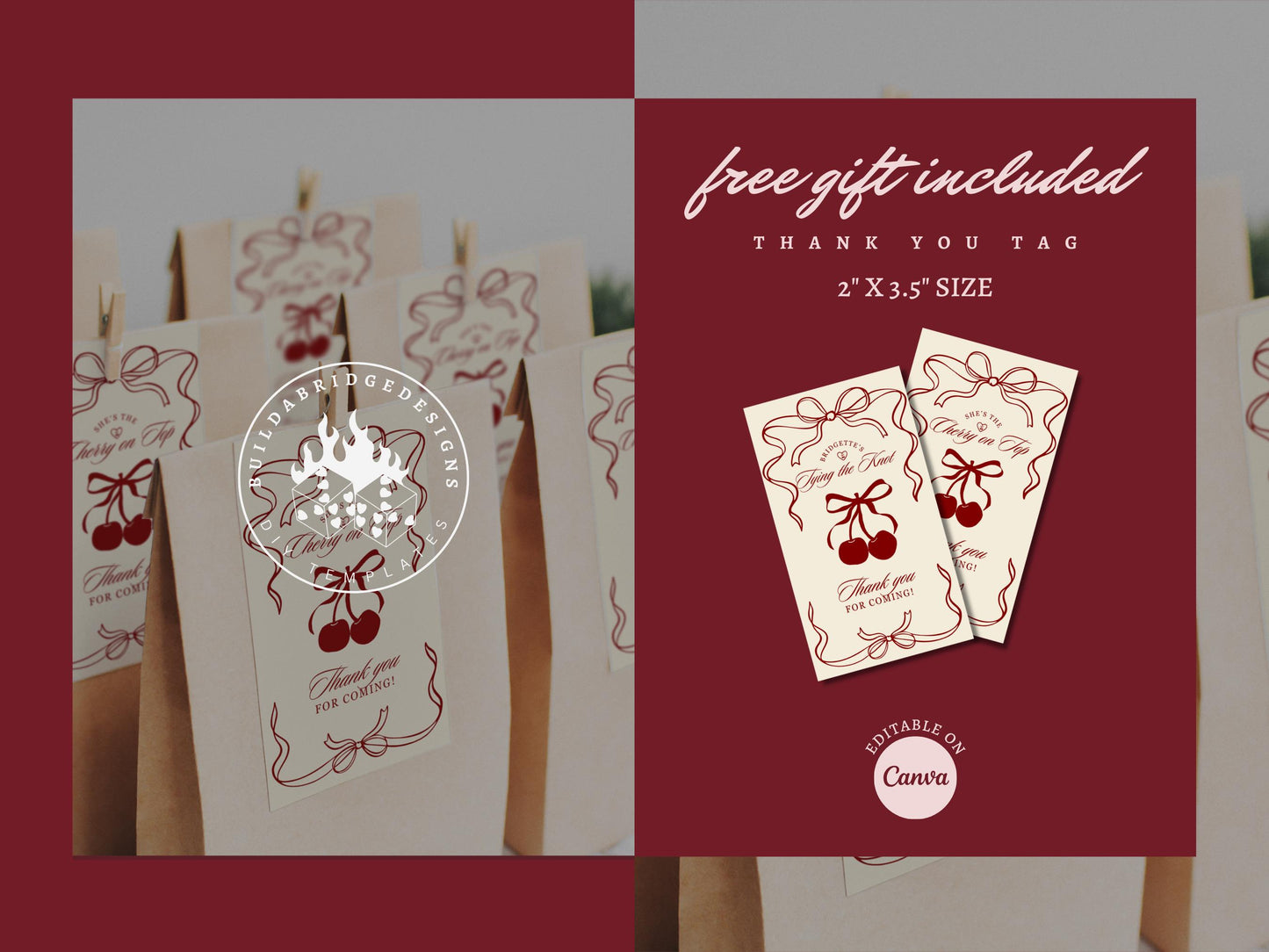 Cherry On Top Bridal Shower Bundle Cherry Themed Bridal Shower Shes the Cherry On Top Hand Drawn Coquette Ribbon Bow Editable Invitation