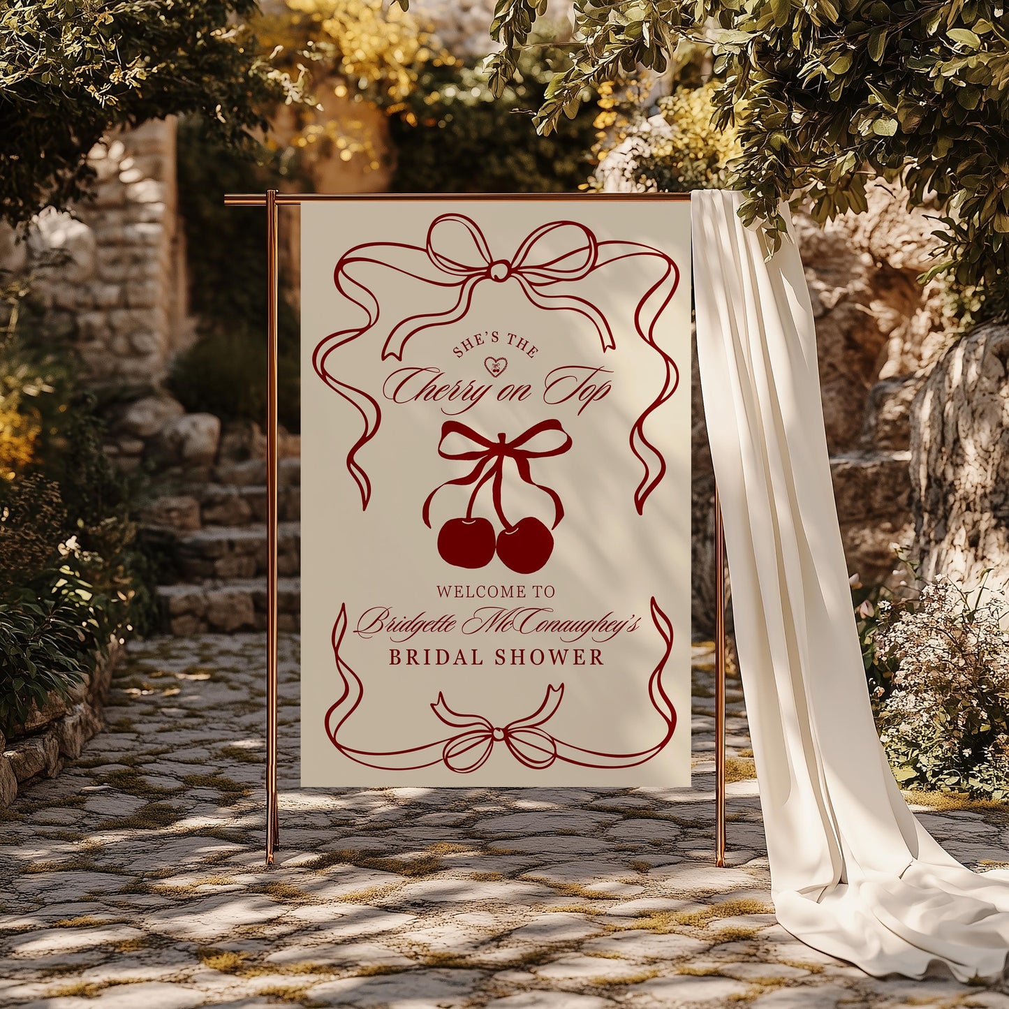 Cherry On Top Bridal Shower Bundle Editable Bachelorette Invitation Template Romantic Welcome Sign Coquette Menu Design Custom Bridal Games