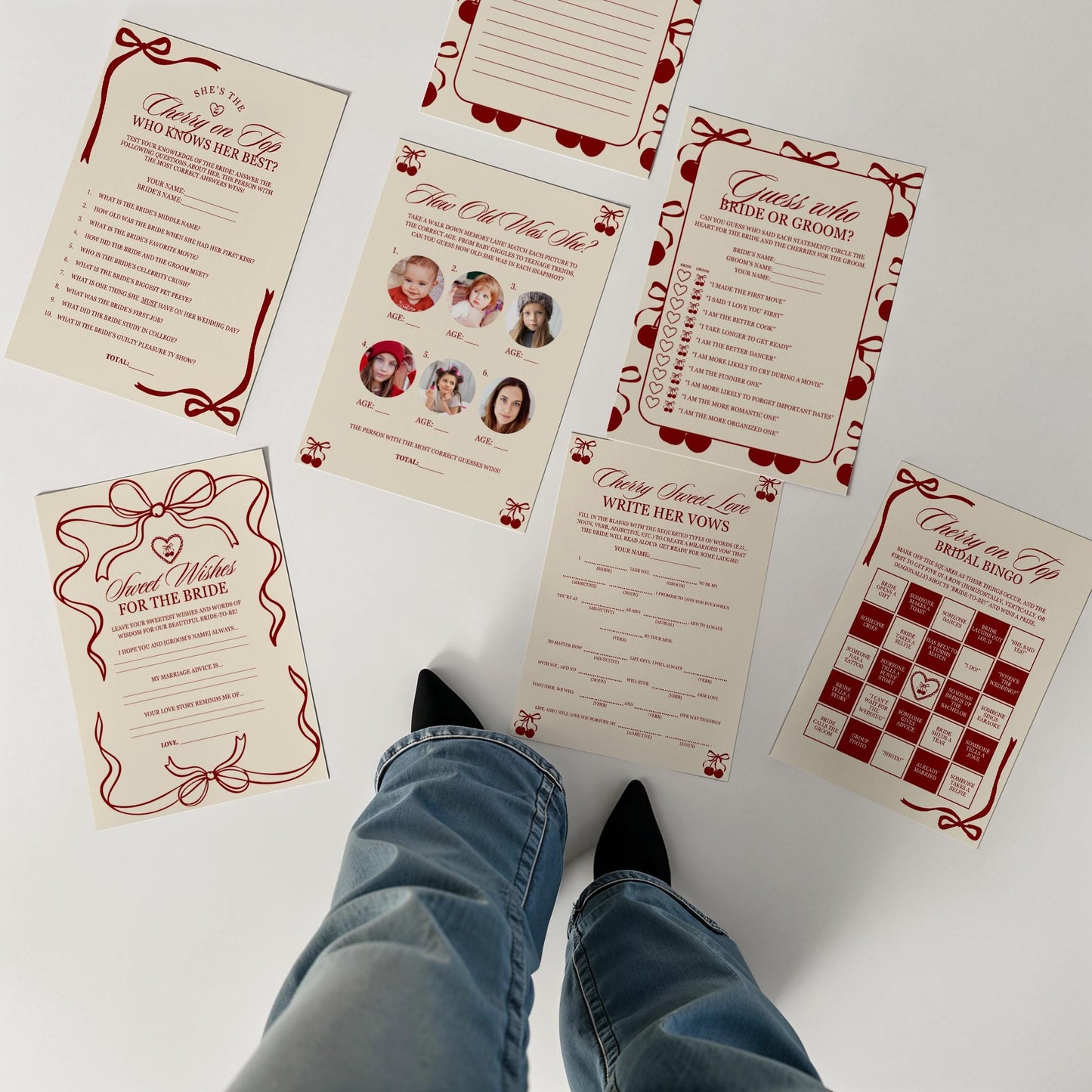 Cherry On Top Bridal Shower Bundle Editable Bachelorette Invitation Template Romantic Welcome Sign Coquette Menu Design Custom Bridal Games