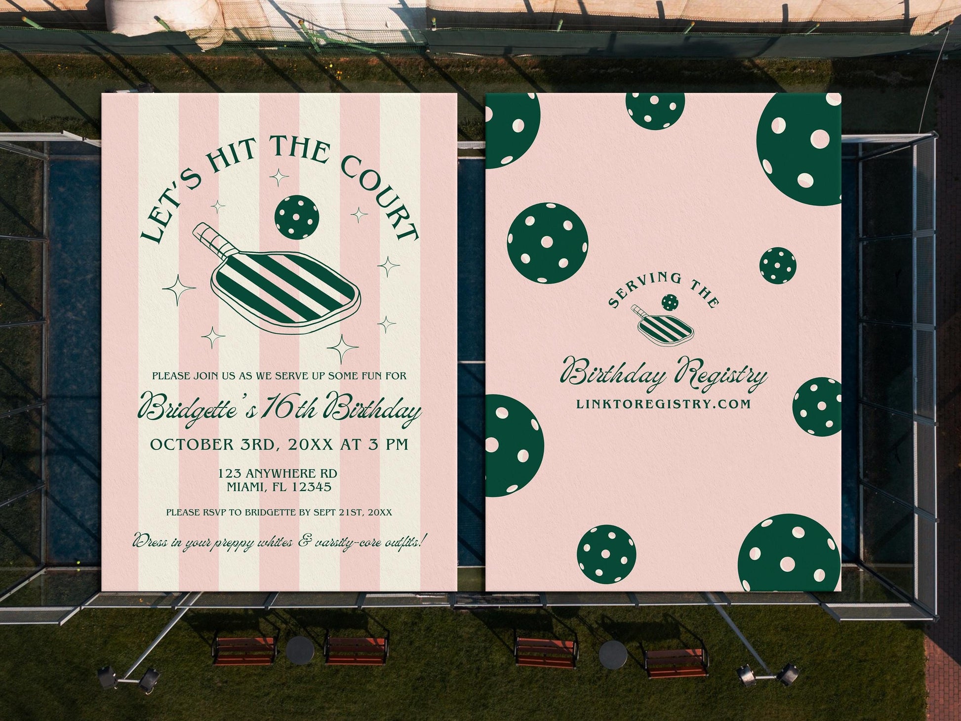 Pickleball Birthday Invitation Template Let's Hit the Court Pickleball Party Invite Pickleball Theme Varsity Core Preppy Pickleball Birthday