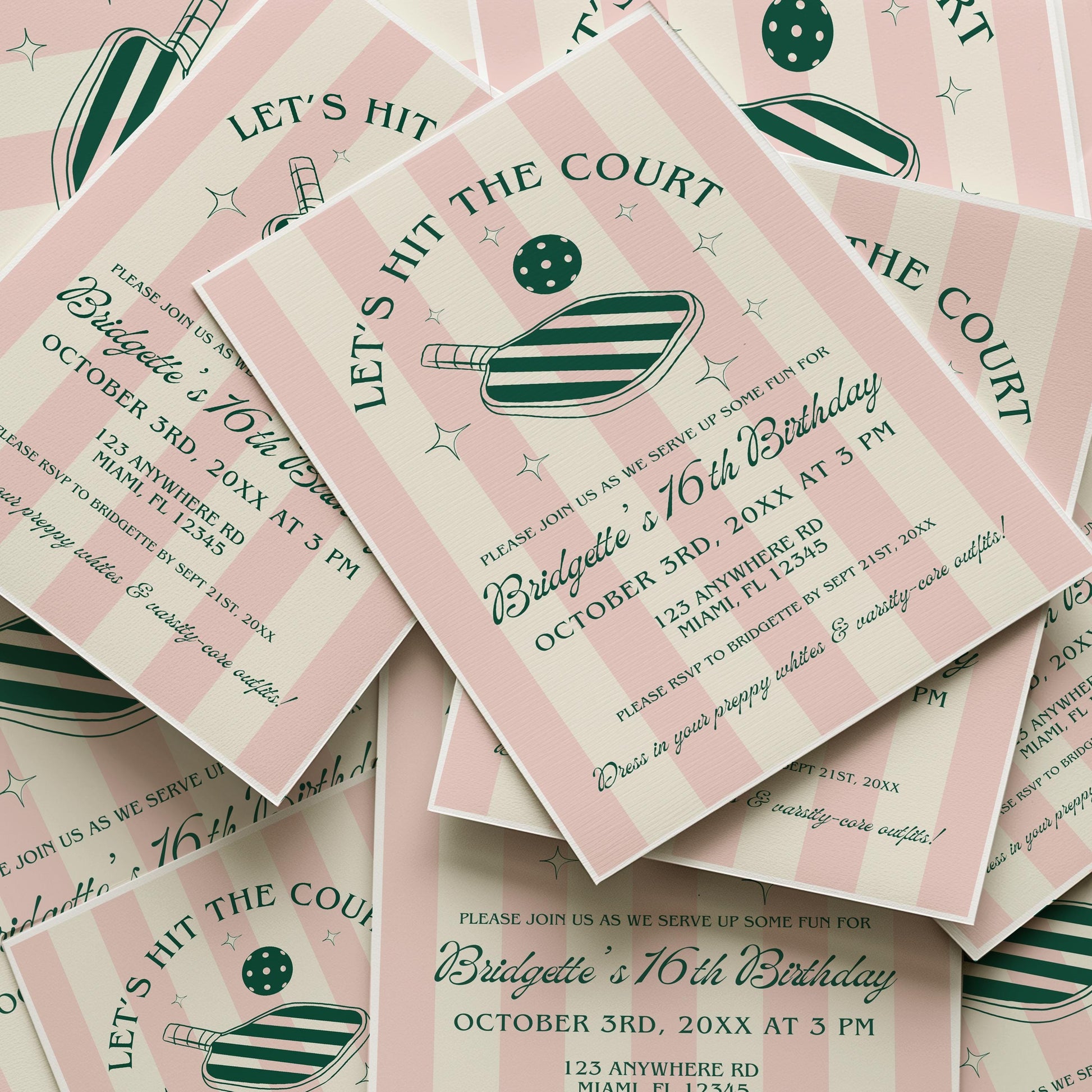 Pickleball Birthday Invitation Template Let's Hit the Court Pickleball Party Invite Pickleball Theme Varsity Core Preppy Pickleball Birthday