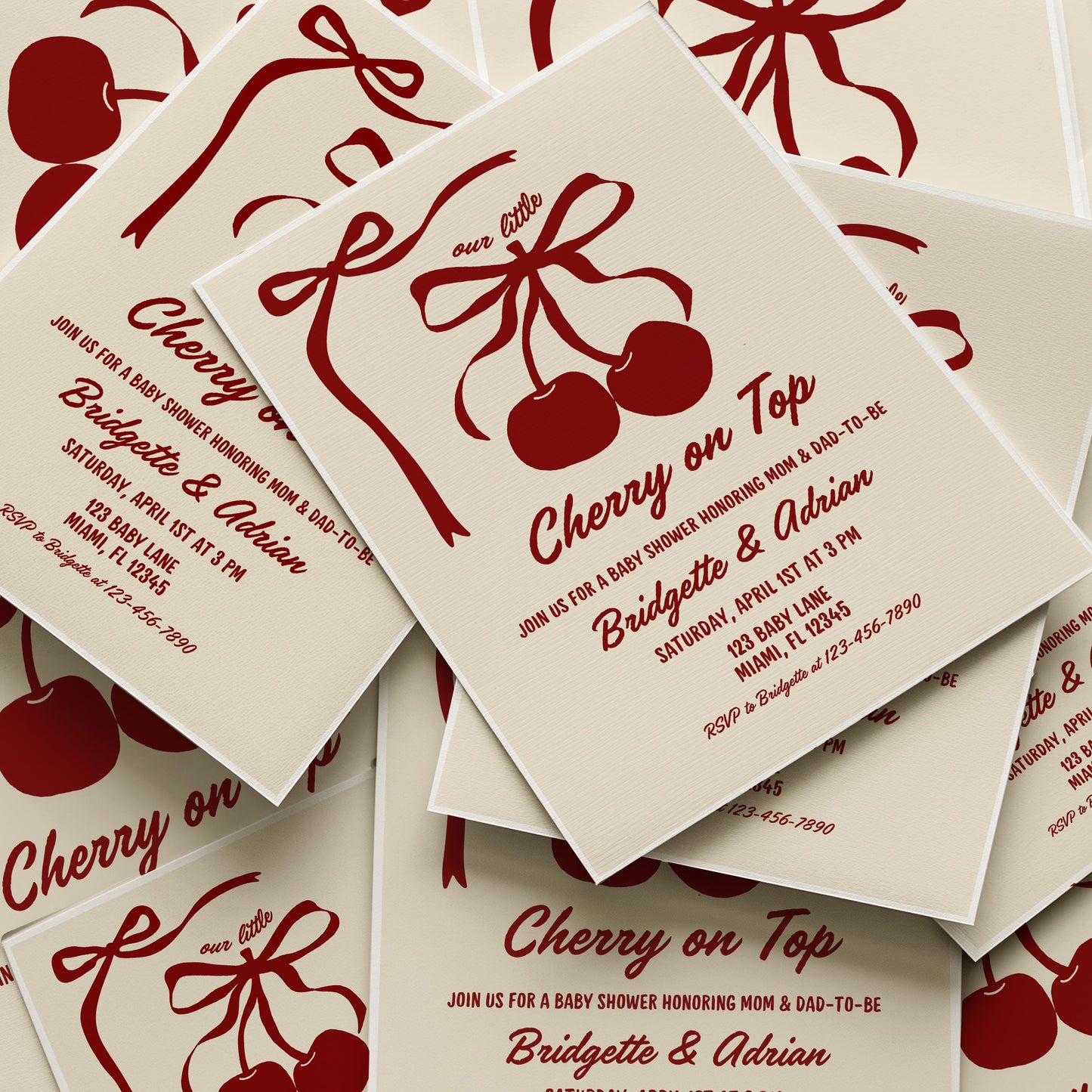 Cherry On Top Baby Shower Invite Baby Sprinkle Bows Cherry She’s the Cherry On Top Hand Drawn Coquette Ribbon Bow Editable Cherry on Top