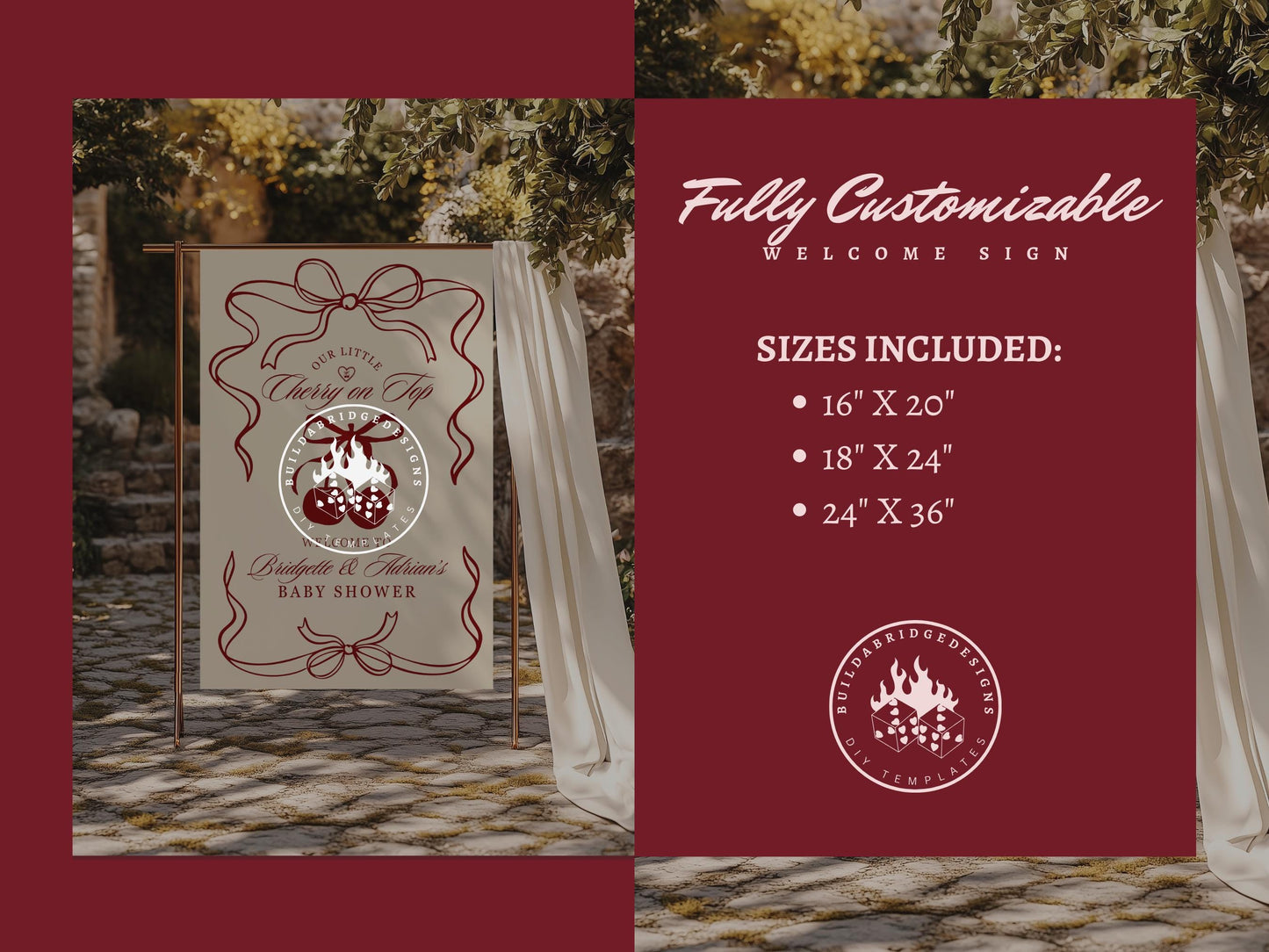 Cherry On Top Bridal Shower Welcome Sign Template Cherry Themed Bridal Shower She's Tying the Knot Coquette Cherry Sweet Theme Editable Sign