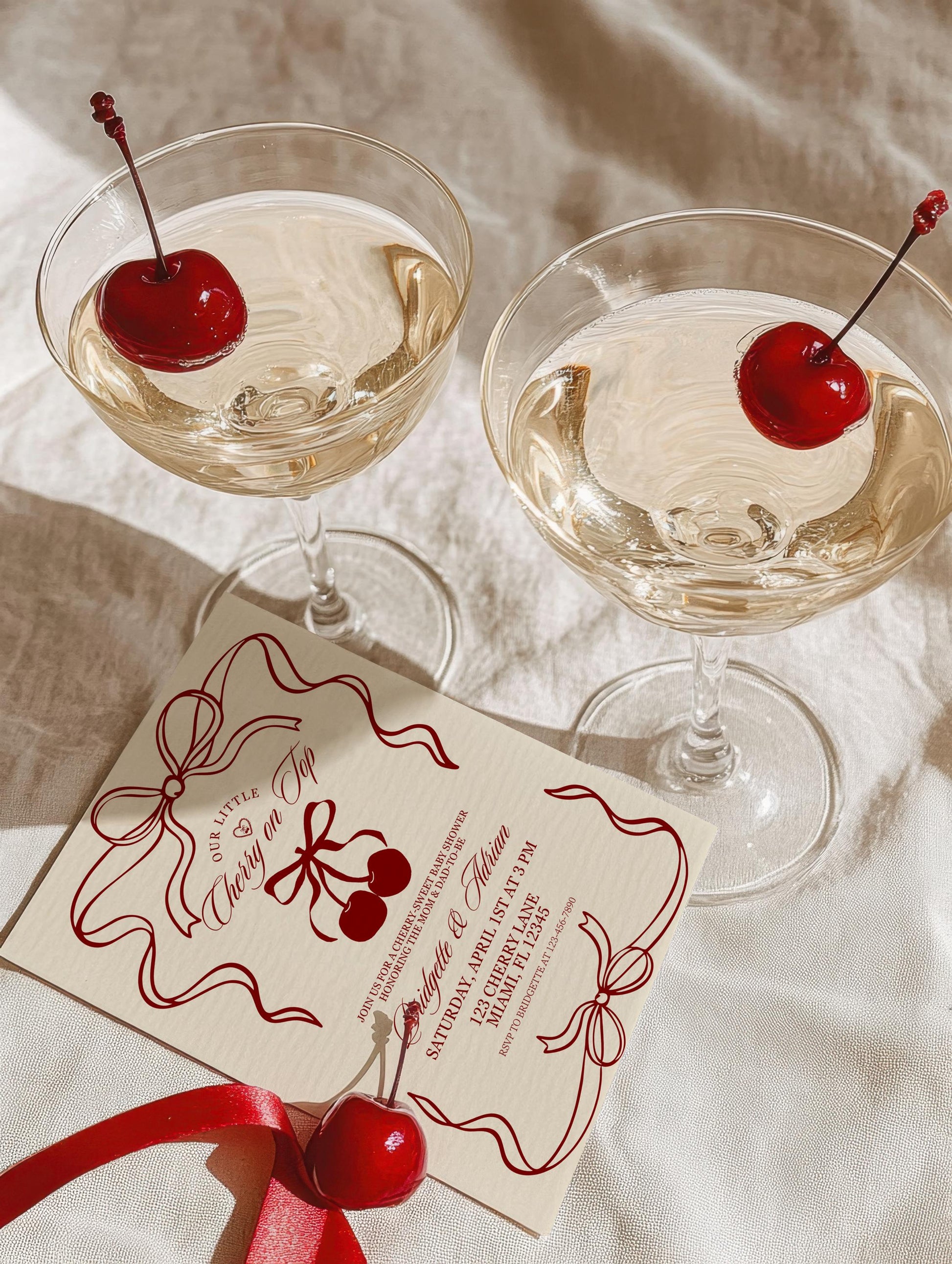 Cherry On Top Baby Shower Invitation Template Baby Sprinkle Our Little Cherry On Top Coquette Ribbon Cherry On Top Theme Girl Baby Shower