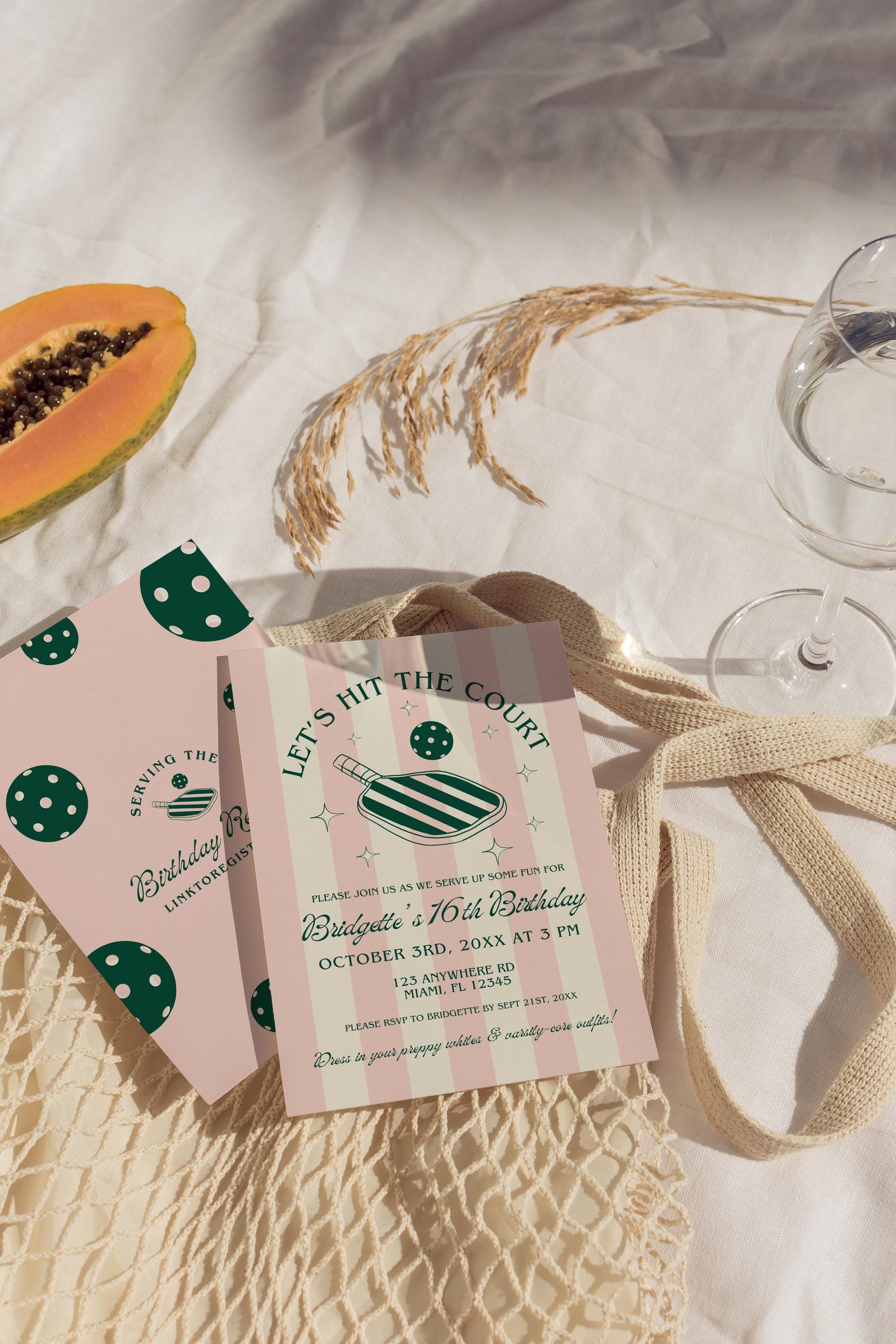 Pickleball Birthday Invitation Template Let's Hit the Court Pickleball Party Invite Pickleball Theme Varsity Core Preppy Pickleball Birthday