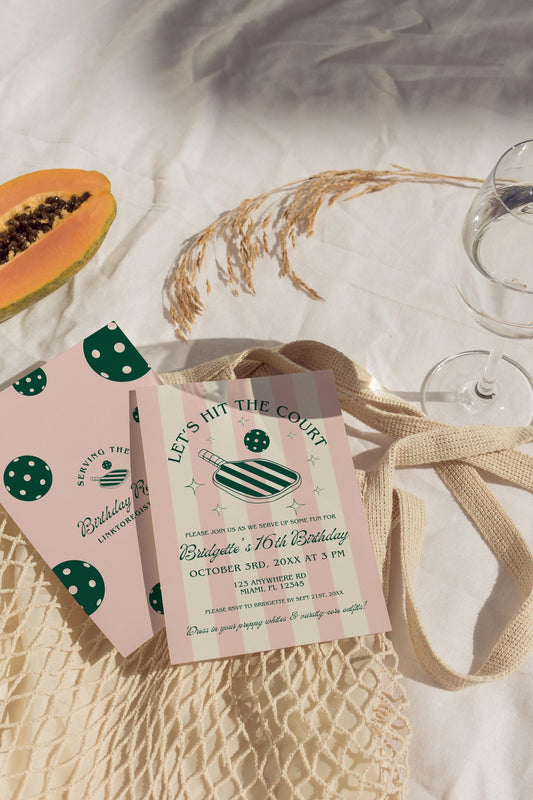 Pickleball Birthday Invitation Template Let's Hit the Court Pickleball Party Invite Pickleball Theme Varsity Core Preppy Pickleball Birthday