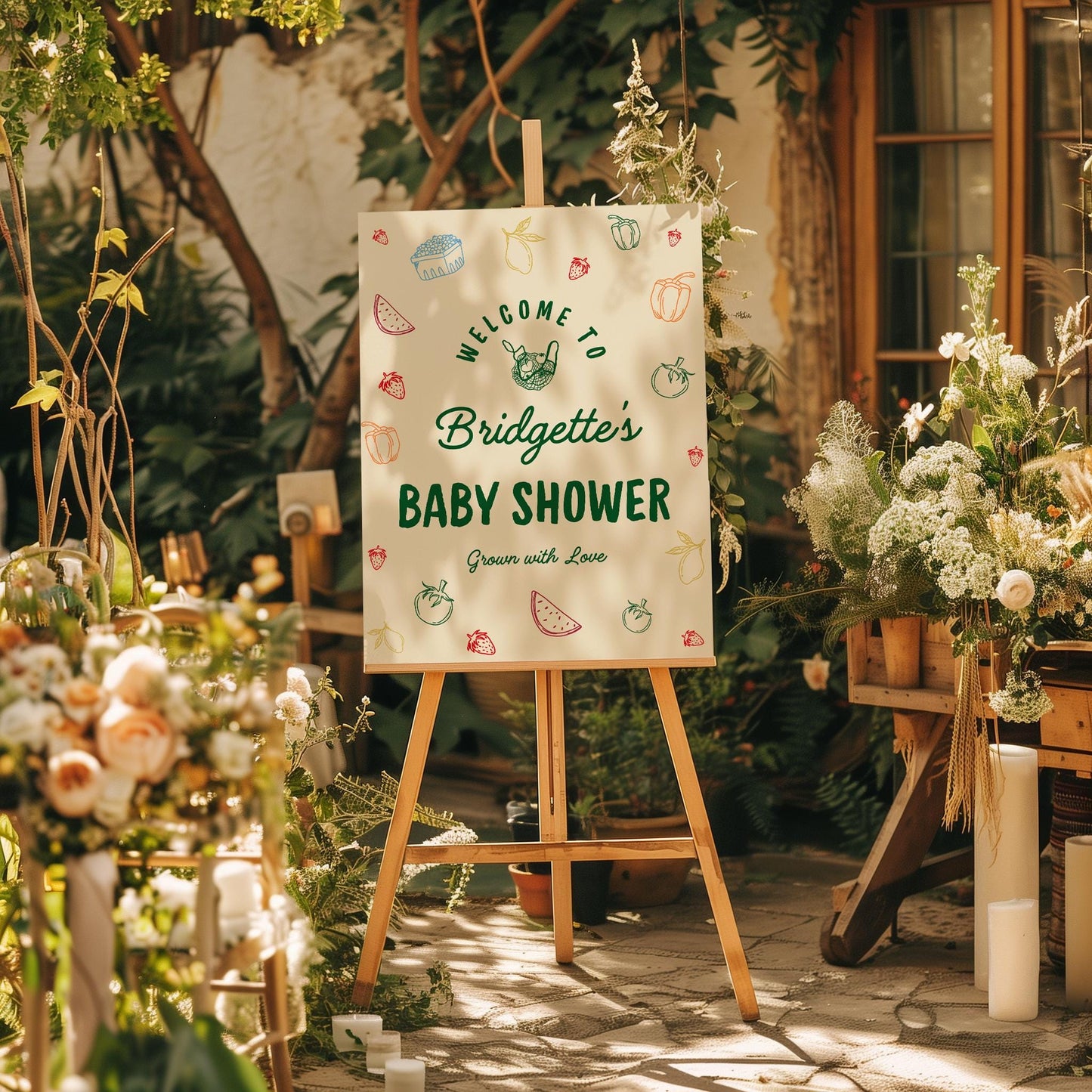 Locally Grown Baby Shower Welcome Sign Template Colorful Farmers Market Baby Shower Locally Produced Baby Sprinkle Hand Drawn Baby Shower