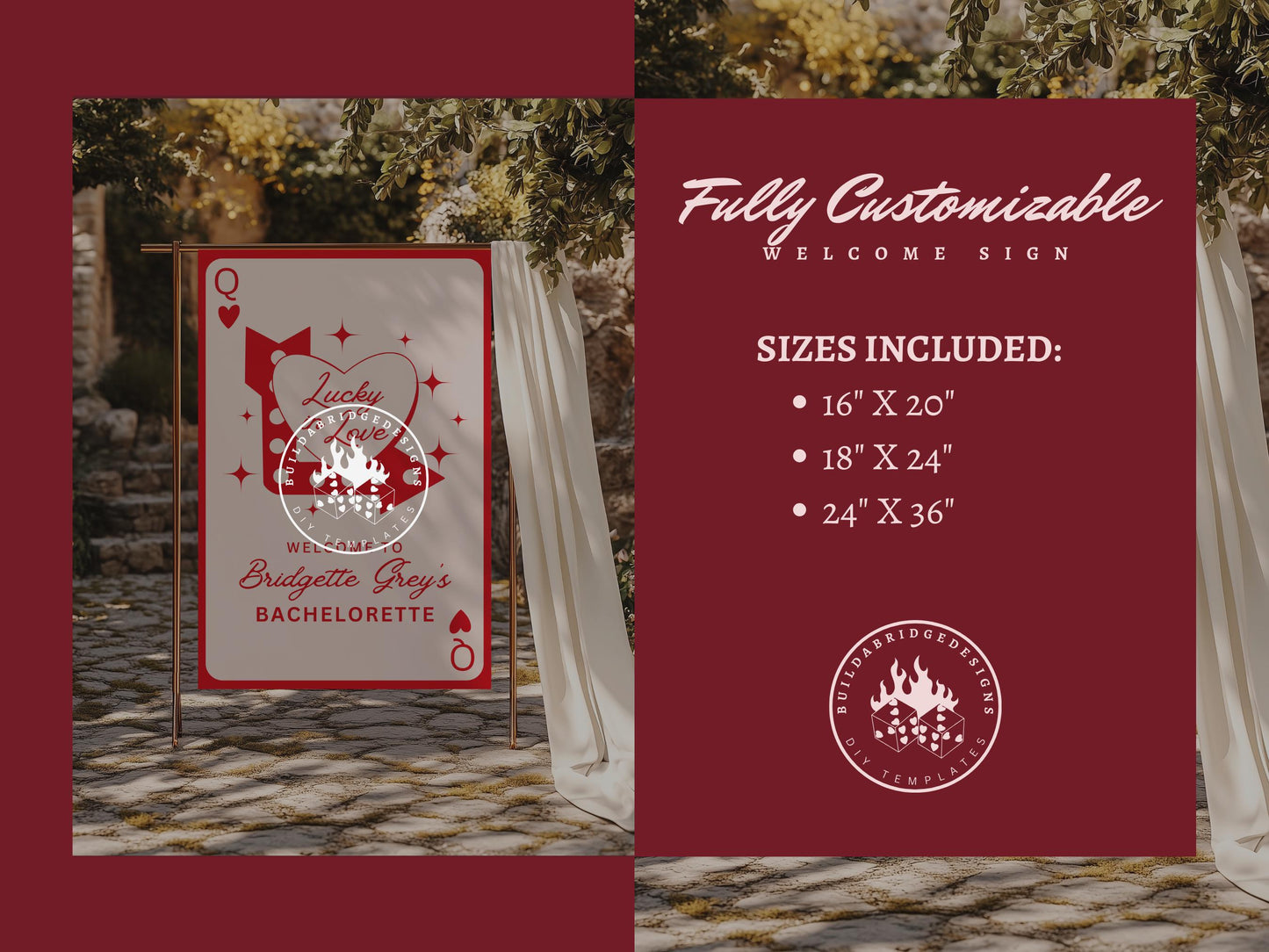 LUCKY IN LOVE Editable Welcome Sign Template Casino Wedding Custom Las Vegas Bachelorette Welcome Sign Vintage Wedding Instant Download