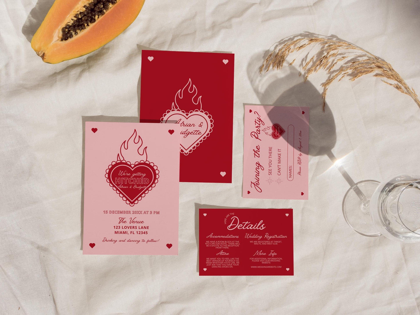 Colorful Wedding Invite Stationery Fun Wedding Invitation Suite Template Retro Hand Drawn Vintage Wedding Invite Template DIY Wedding Heart