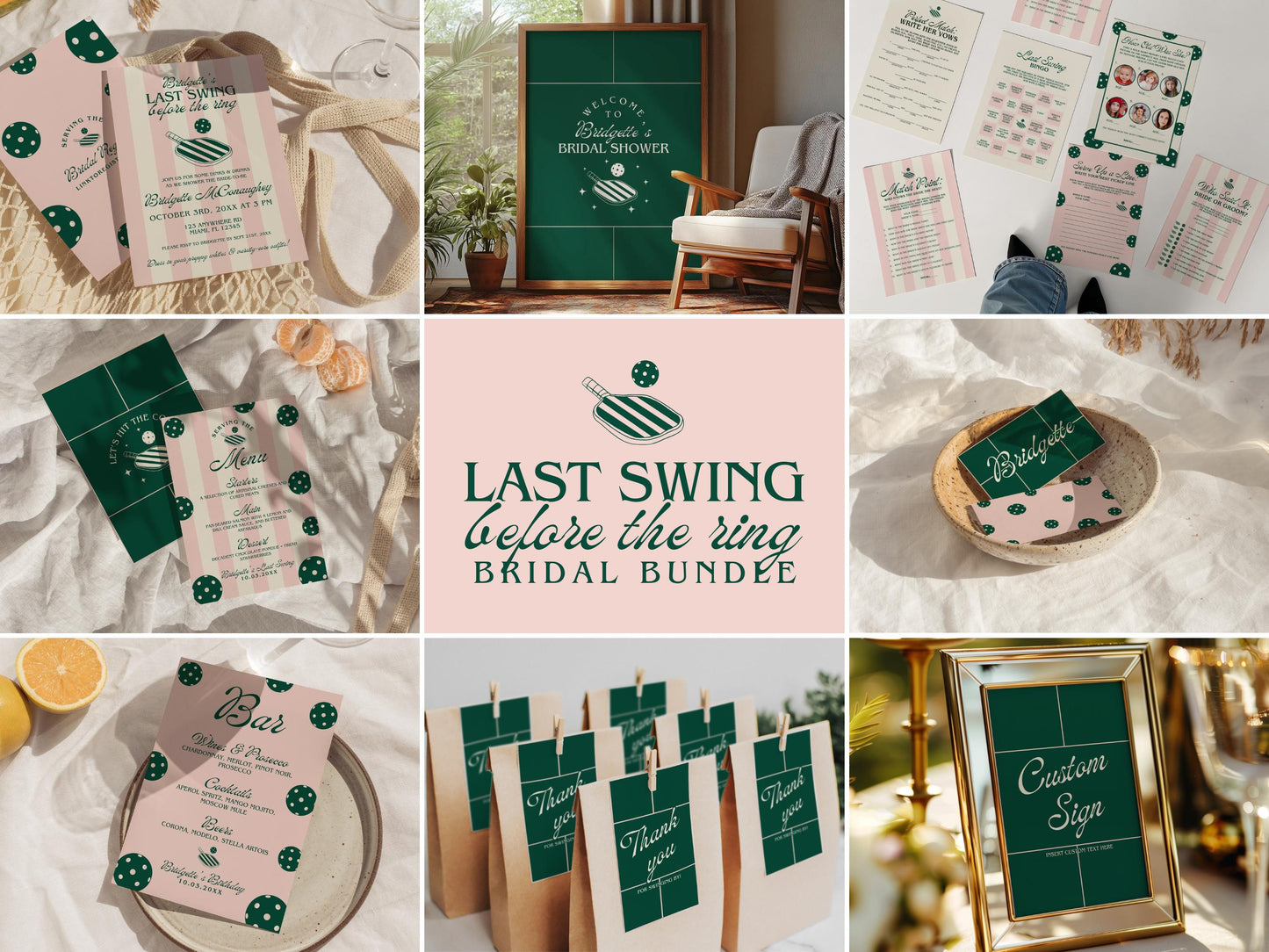 Pickleball Bridal Shower Bundle Last Swing Before Ring Pickleball Bridal Shower Invitation Template Pickleball Welcome Sign Country Club