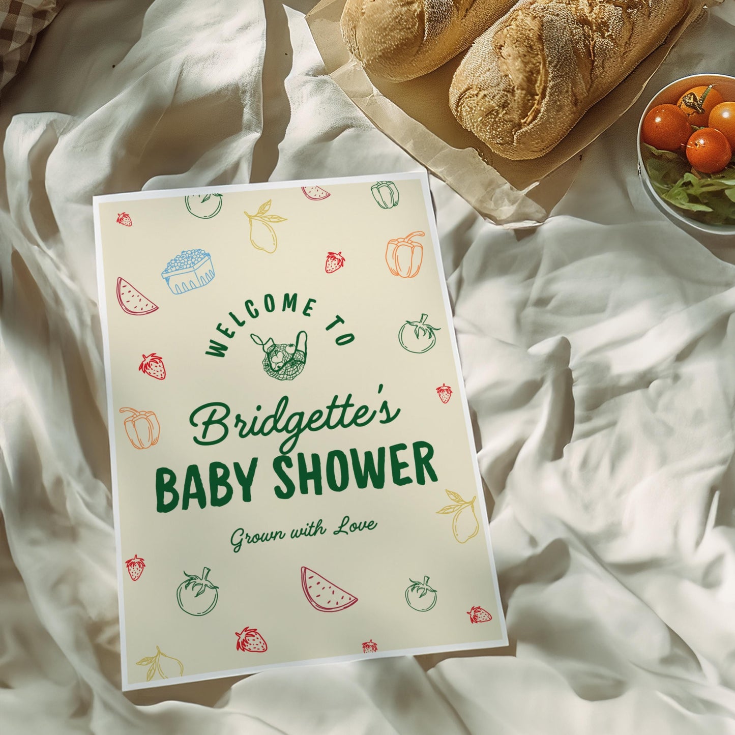 Locally Grown Baby Shower Welcome Sign Template Colorful Farmers Market Baby Shower Locally Produced Baby Sprinkle Hand Drawn Baby Shower