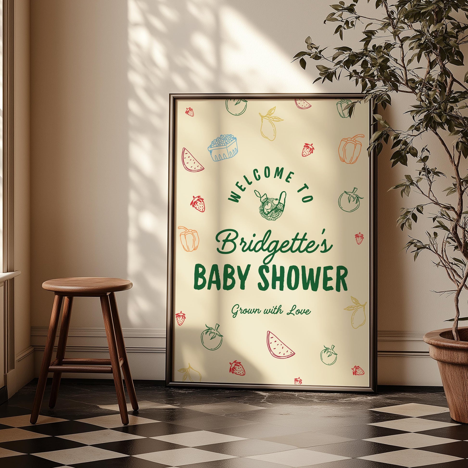 Locally Grown Baby Shower Welcome Sign Template Colorful Farmers Market Baby Shower Locally Produced Baby Sprinkle Hand Drawn Baby Shower