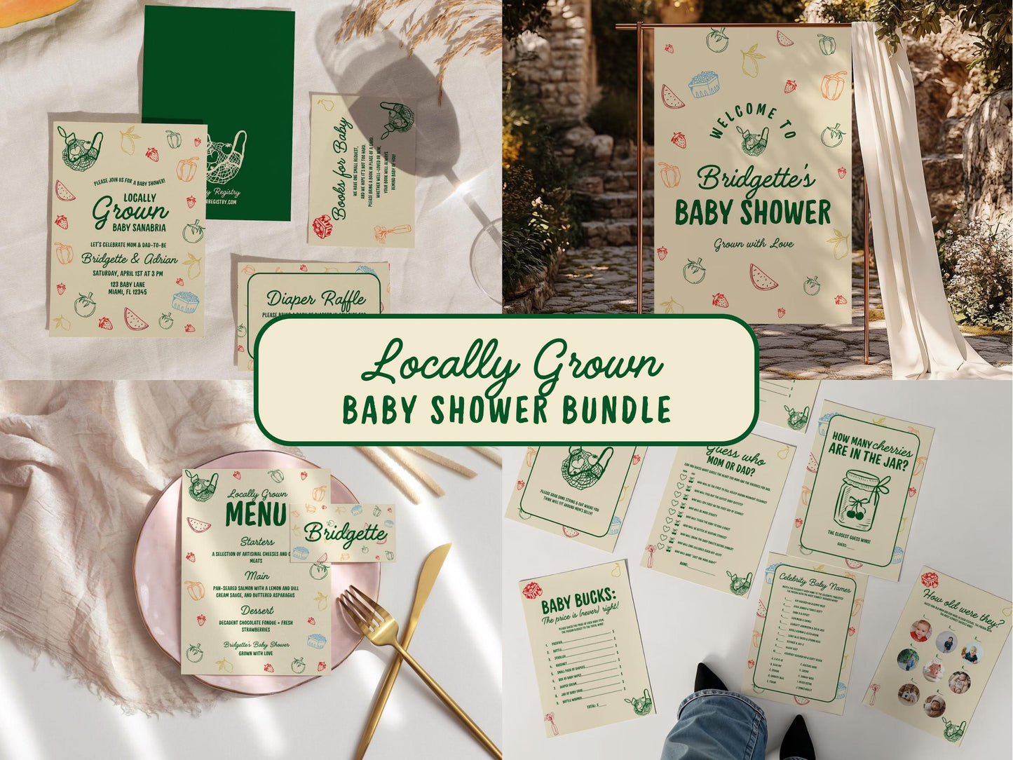 Locally Grown Baby Shower Invite Bundle Template Colorful Farmers Market Baby Shower Locally Produced Baby Sprinkle Hand Drawn Baby Shower