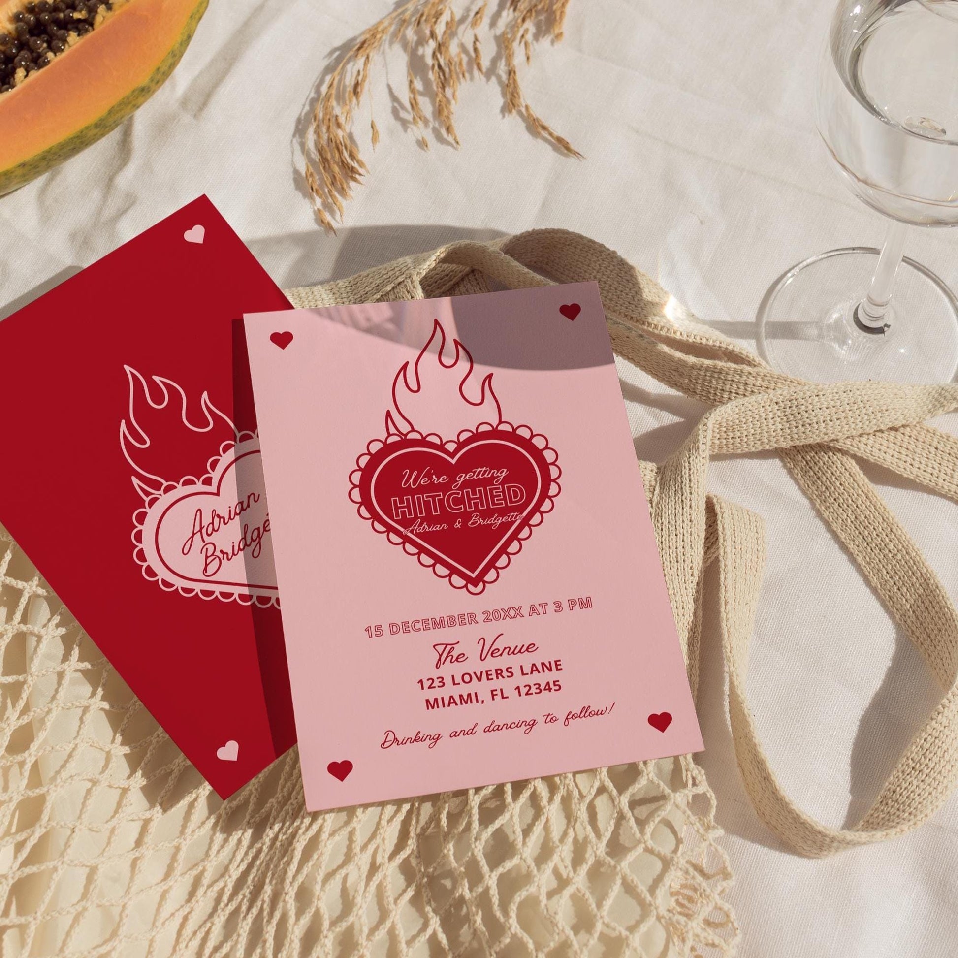 Colorful Wedding Invite Stationery Fun Wedding Invitation Suite Template Retro Hand Drawn Vintage Wedding Invite Template DIY Wedding Heart