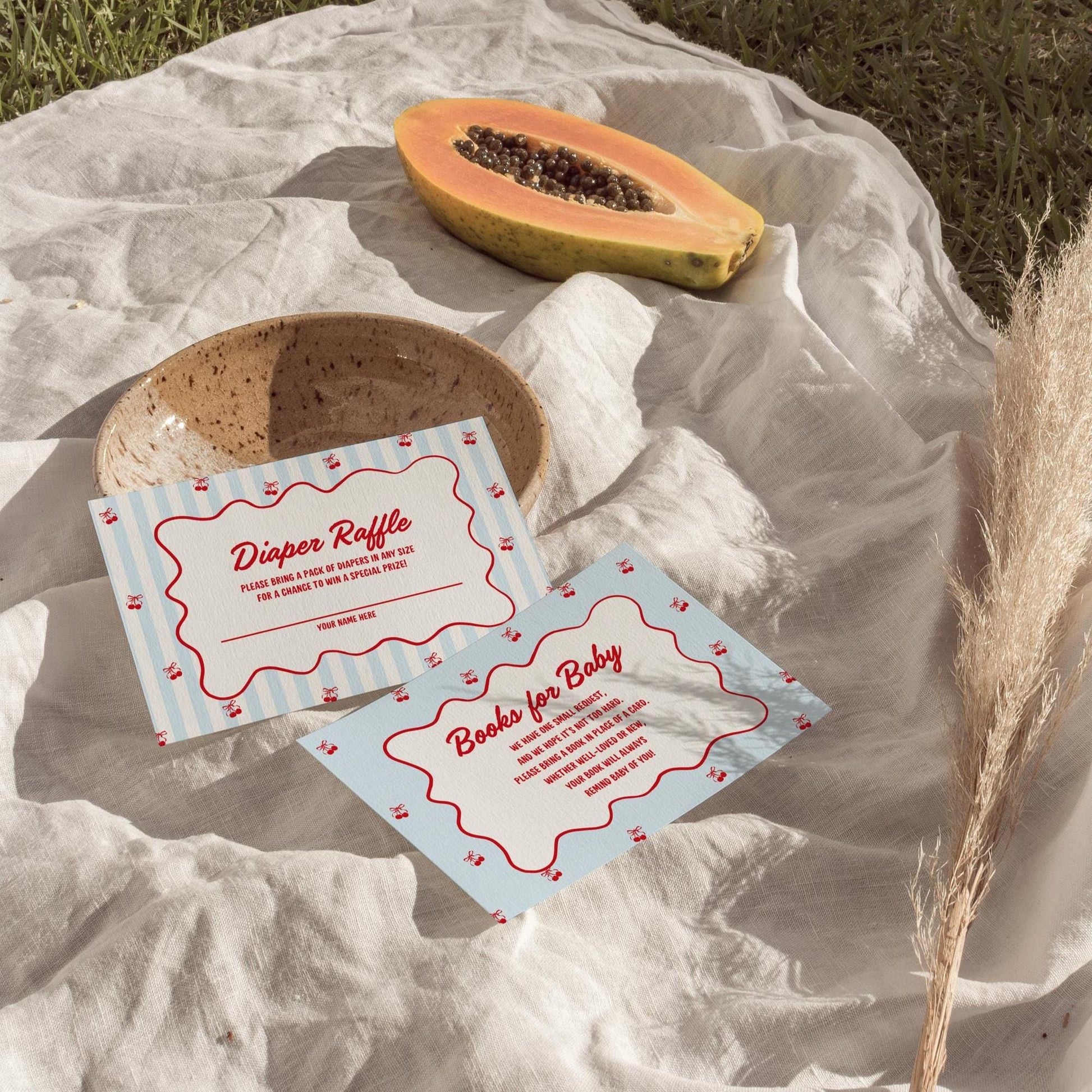 Cherry On Top Baby Shower Invitation Template Baby Sprinkle Blue Cherry On Top Hand Drawn Coquette Ribbon Editable Cherry on Top Theme