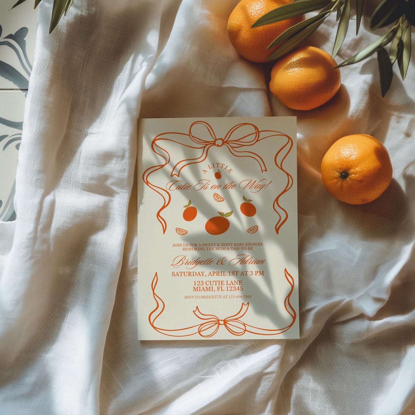 A Little Cutie Is on the Way Baby Shower Invitation Template Hand Drawn Citrus Baby Shower Freshly Grown Baby Shower Locally Grown