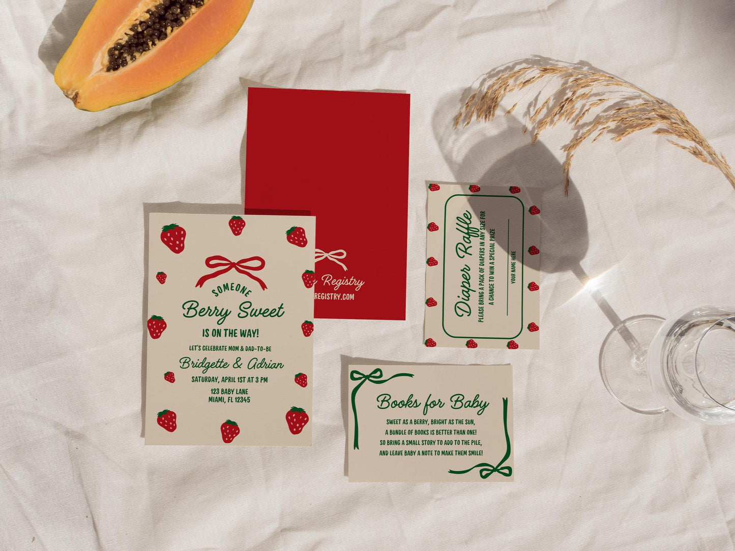 Berry Sweet Baby Shower Invitation Bundle Templates Strawberry Farmers Market Baby Shower Sign Locally Grown Baby Shower Invitation Template