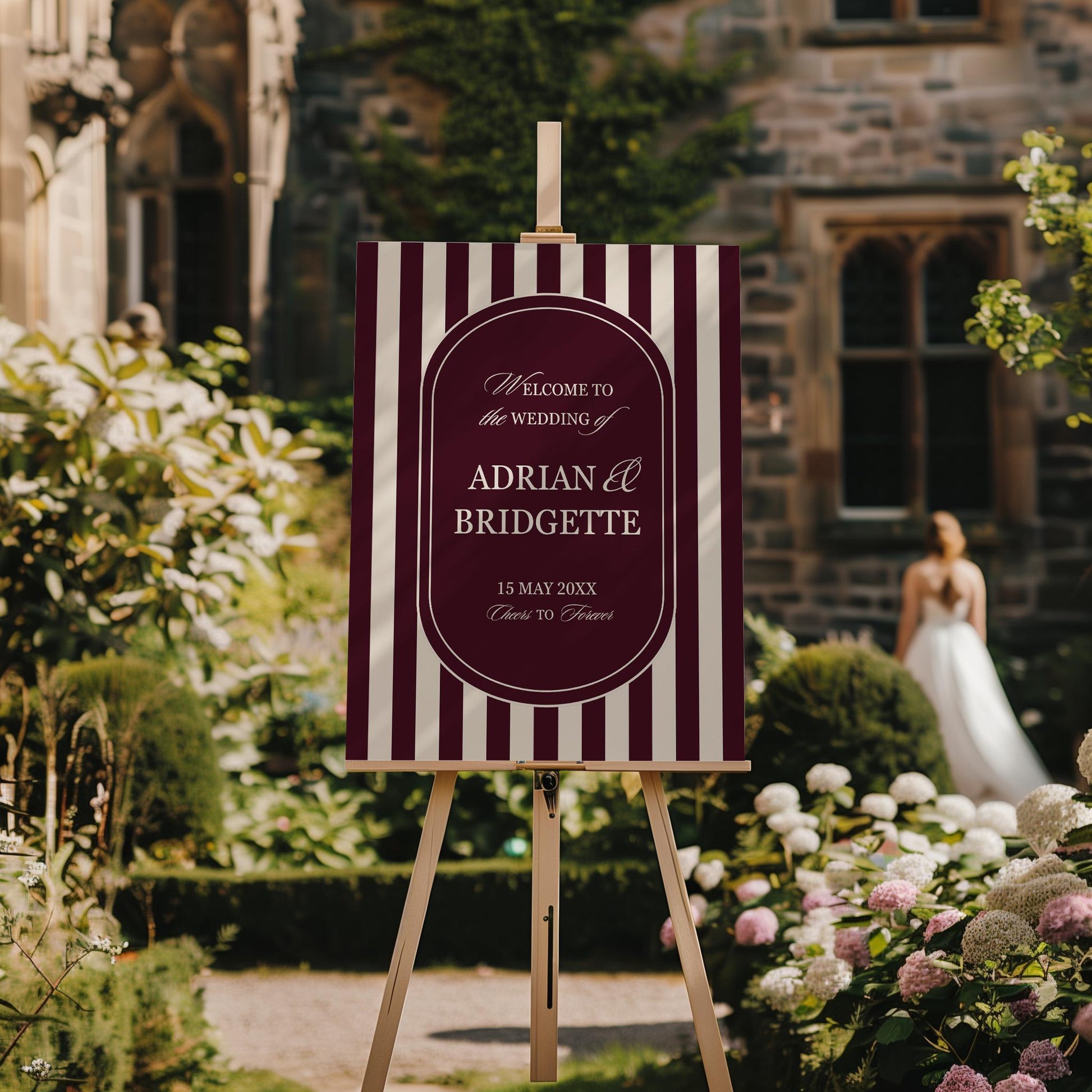 Romantic Wedding Welcome Sign Template Editable Wedding Sign Burgundy Mediterranean Design Modern Couples Maroon Vintage Wedding Signage