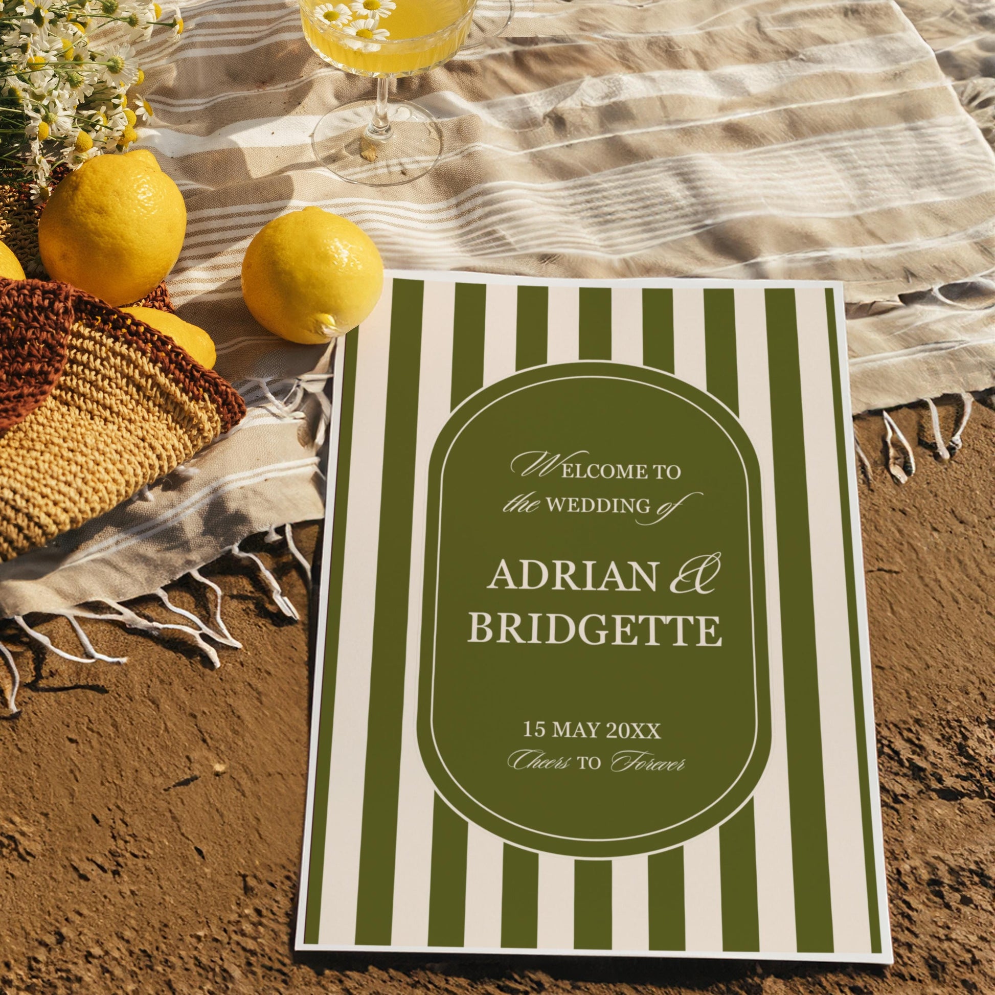 Romantic Wedding Welcome Sign Template Editable Wedding Sign Moody Mediterranean Design Modern Couples Olive Green Vintage Wedding Signage