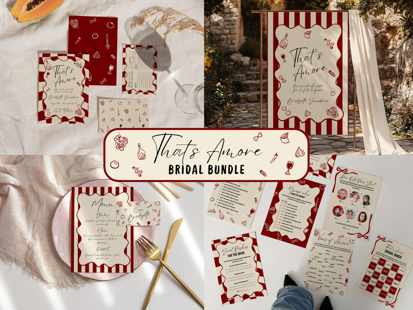 Italian Bridal Shower Invitation Bundle: Amore Theme (DIY Canva Template)